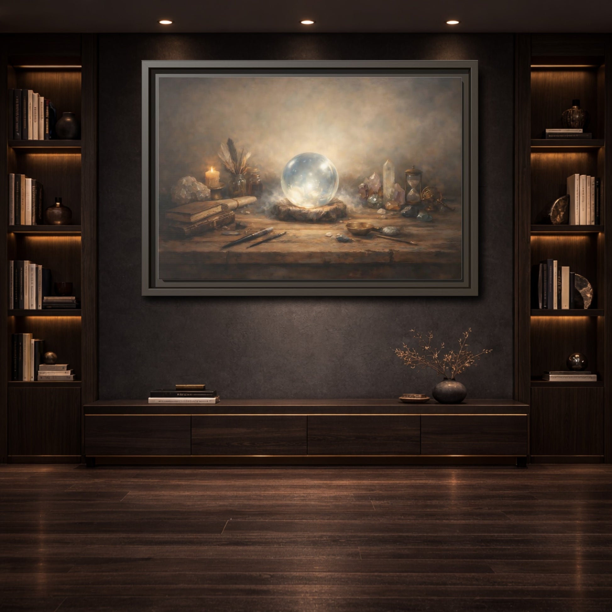 Mockup 3. Fairytale Crystal Ball Vintage Mystic shown as stretched canvas wall art