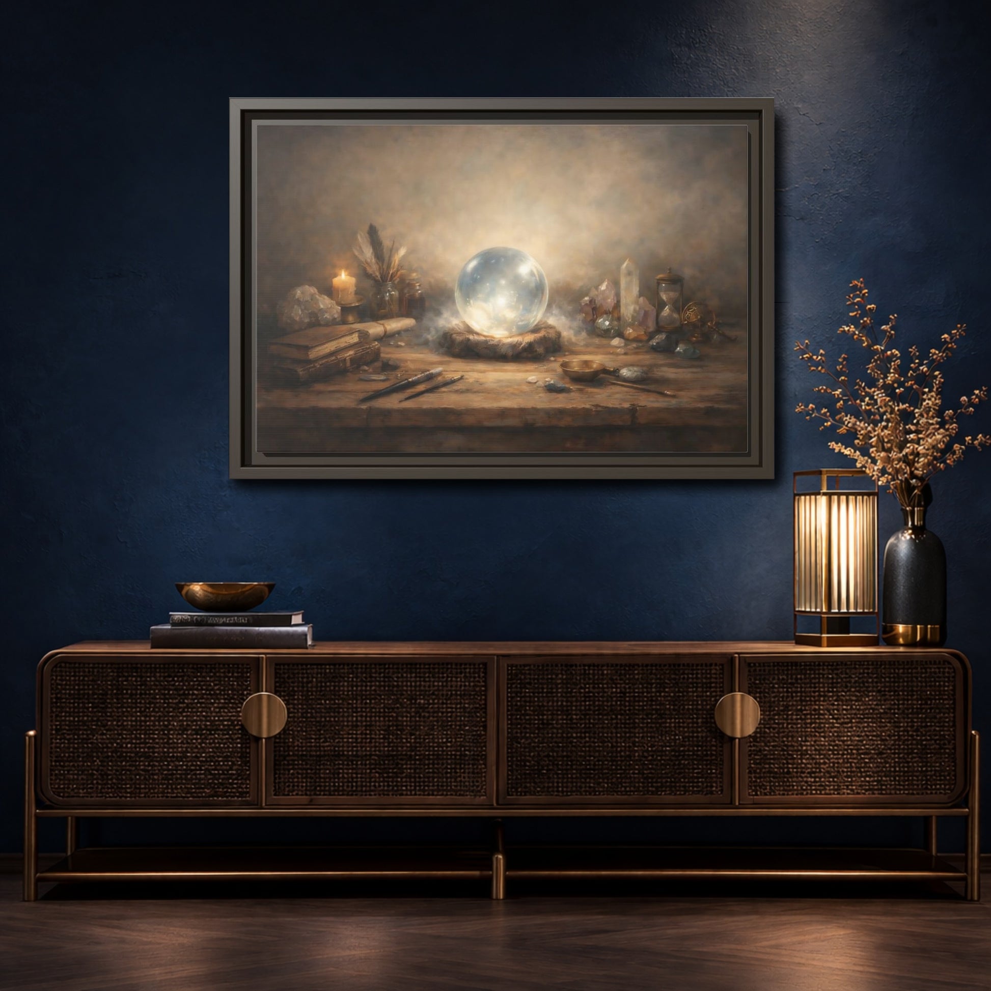 Mockup 4. Fairytale Crystal Ball Vintage Mystic shown as stretched canvas wall art