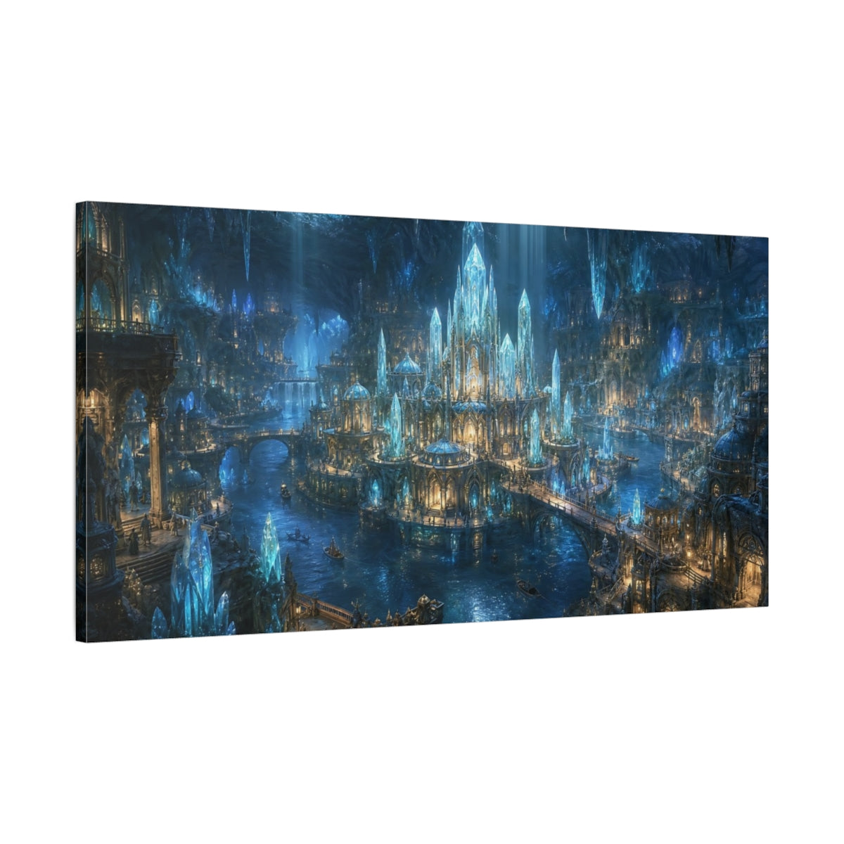 Main Mockup. Fairytale Crystal City Blue Crystal City shown as stretched canvas wall art