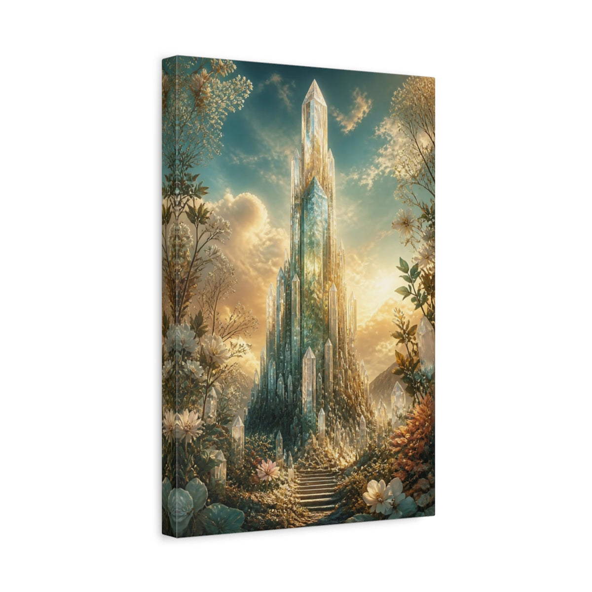 Side Mockup 4. Fairytale Crystal City Golden Crystal shown as stretched canvas wall art