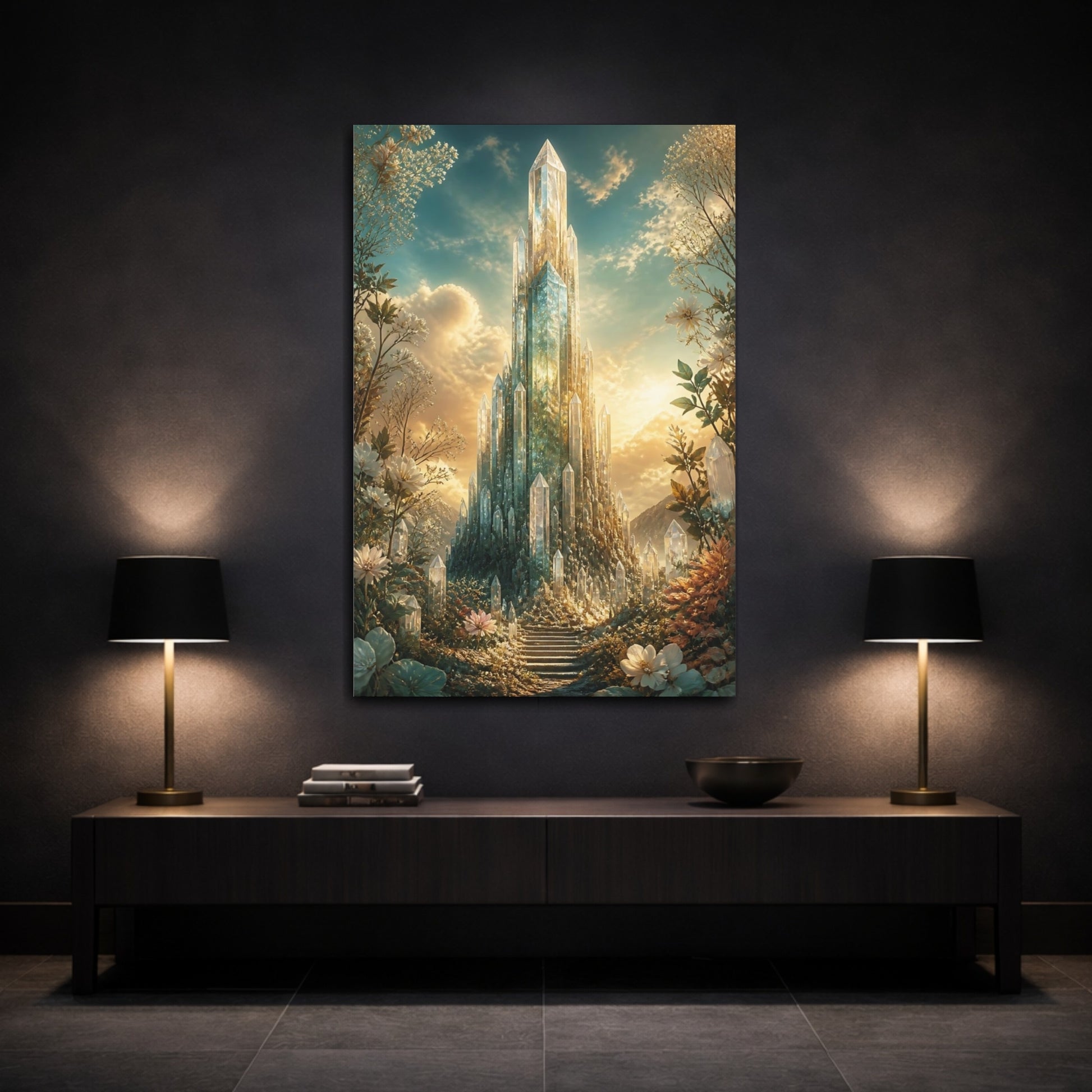 Mockup 3. Fairytale Crystal City Golden Crystal shown as stretched canvas wall art