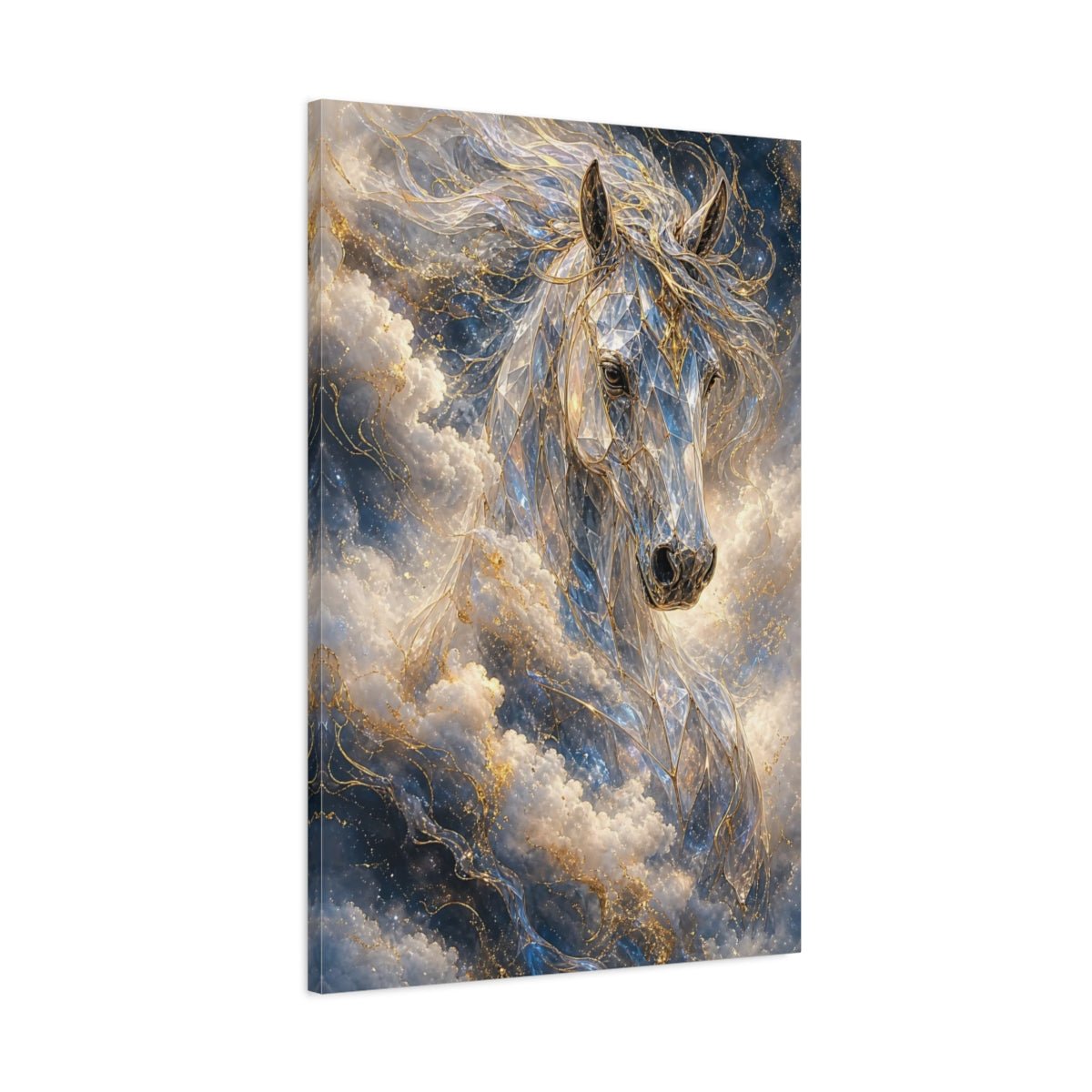 Fairytale Crystal Horse Blue Gold Canvas Print – Fantasy Living Room, Above Fireplace - YesArtYes