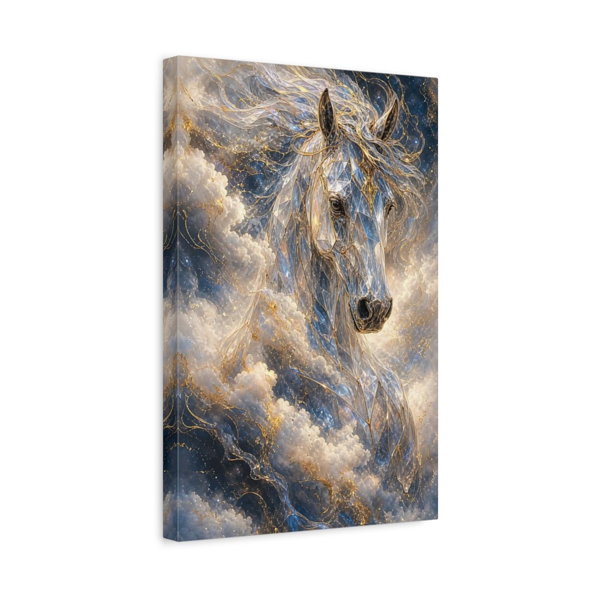 Fairytale Crystal Horse Blue Gold Canvas Print – Fantasy Living Room, Above Fireplace - YesArtYes