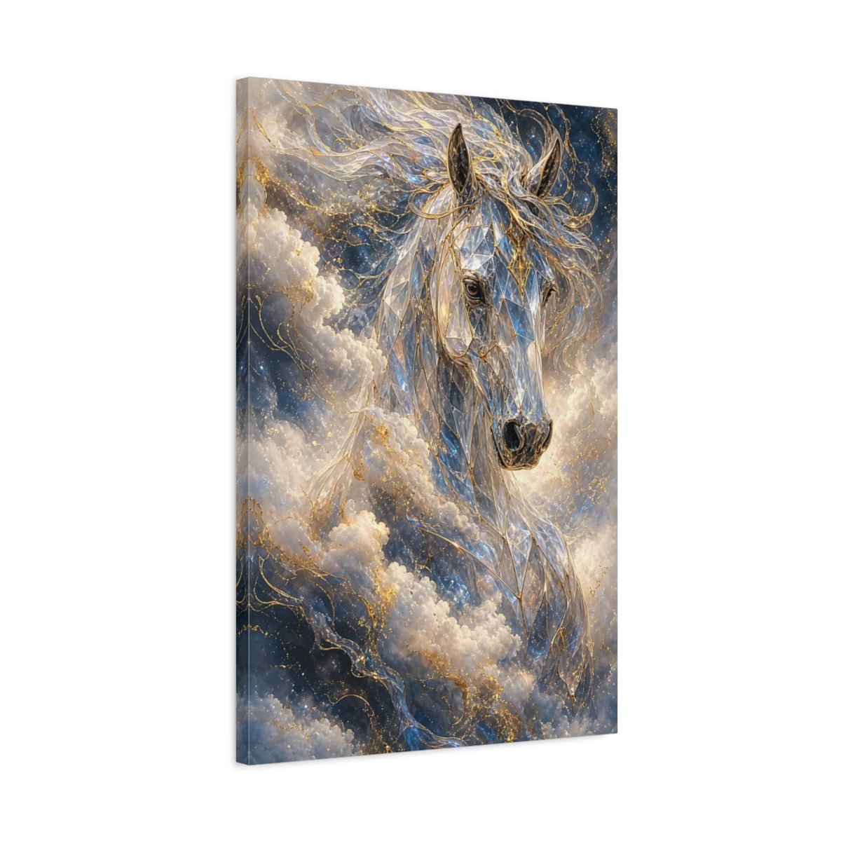 Fairytale Crystal Horse Blue Gold Canvas Print – Fantasy Living Room, Above Fireplace - YesArtYes