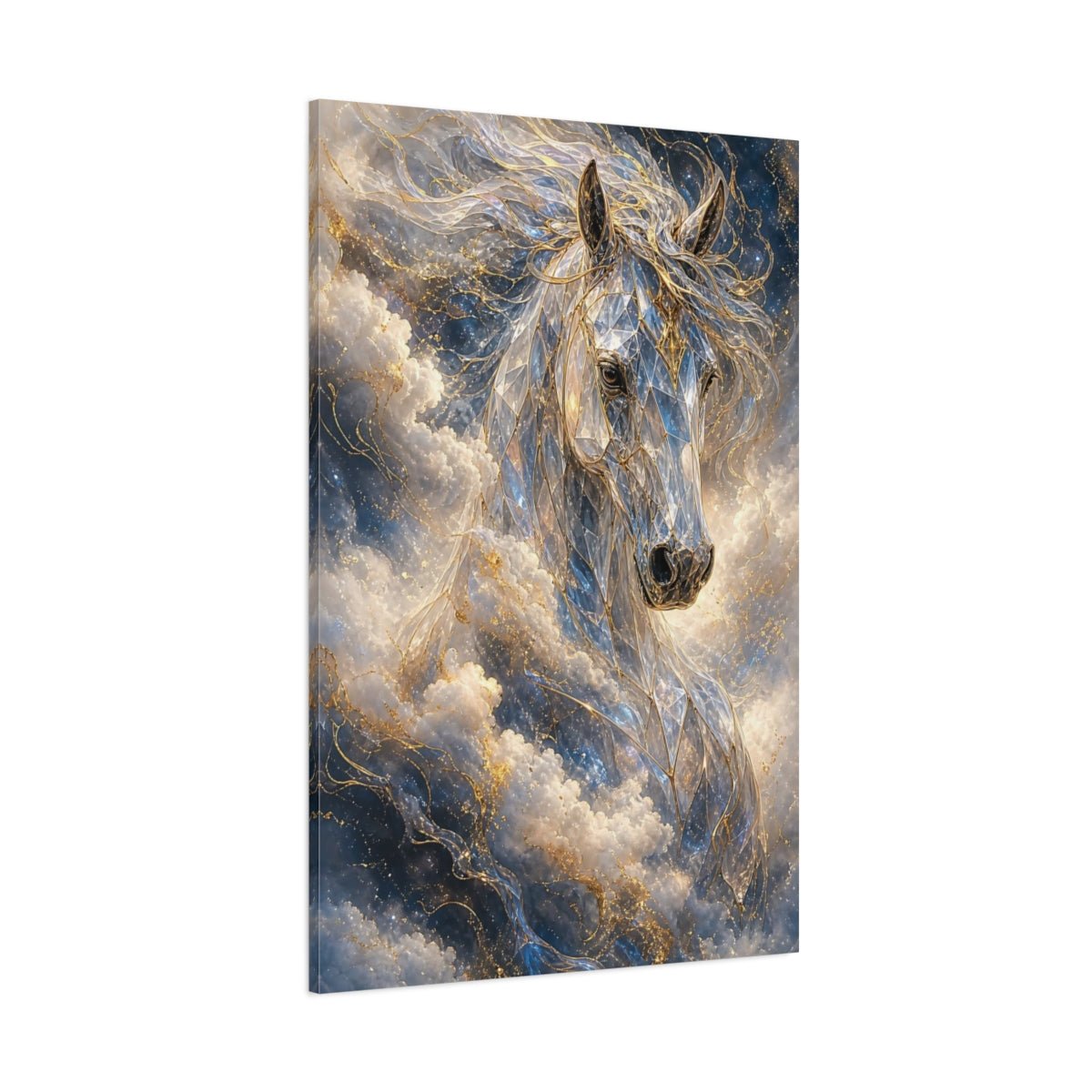 Fairytale Crystal Horse Blue Gold Canvas Print – Fantasy Living Room, Above Fireplace - YesArtYes