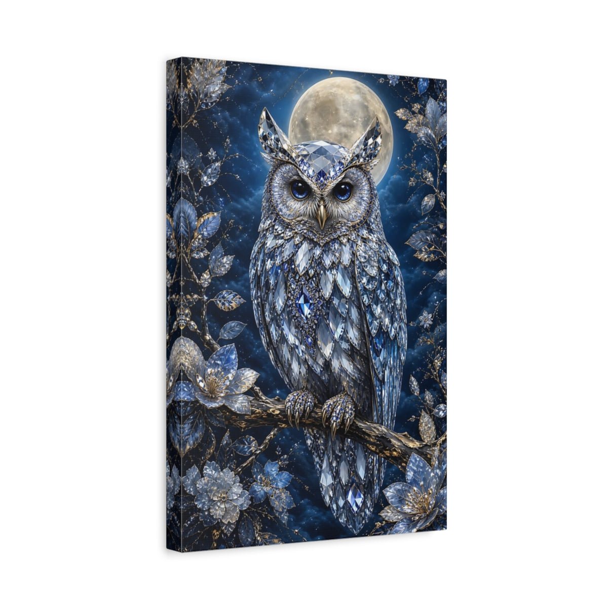 Fairytale Crystal Owl Blue Canvas Print – Luxury Decor for Living Room, Above Console Table - YesArtYes