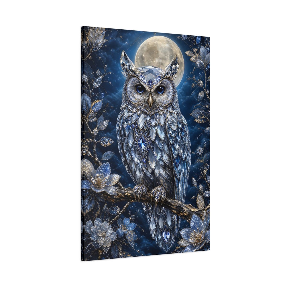 Fairytale Crystal Owl Blue Canvas Print – Luxury Decor for Living Room, Above Console Table - YesArtYes