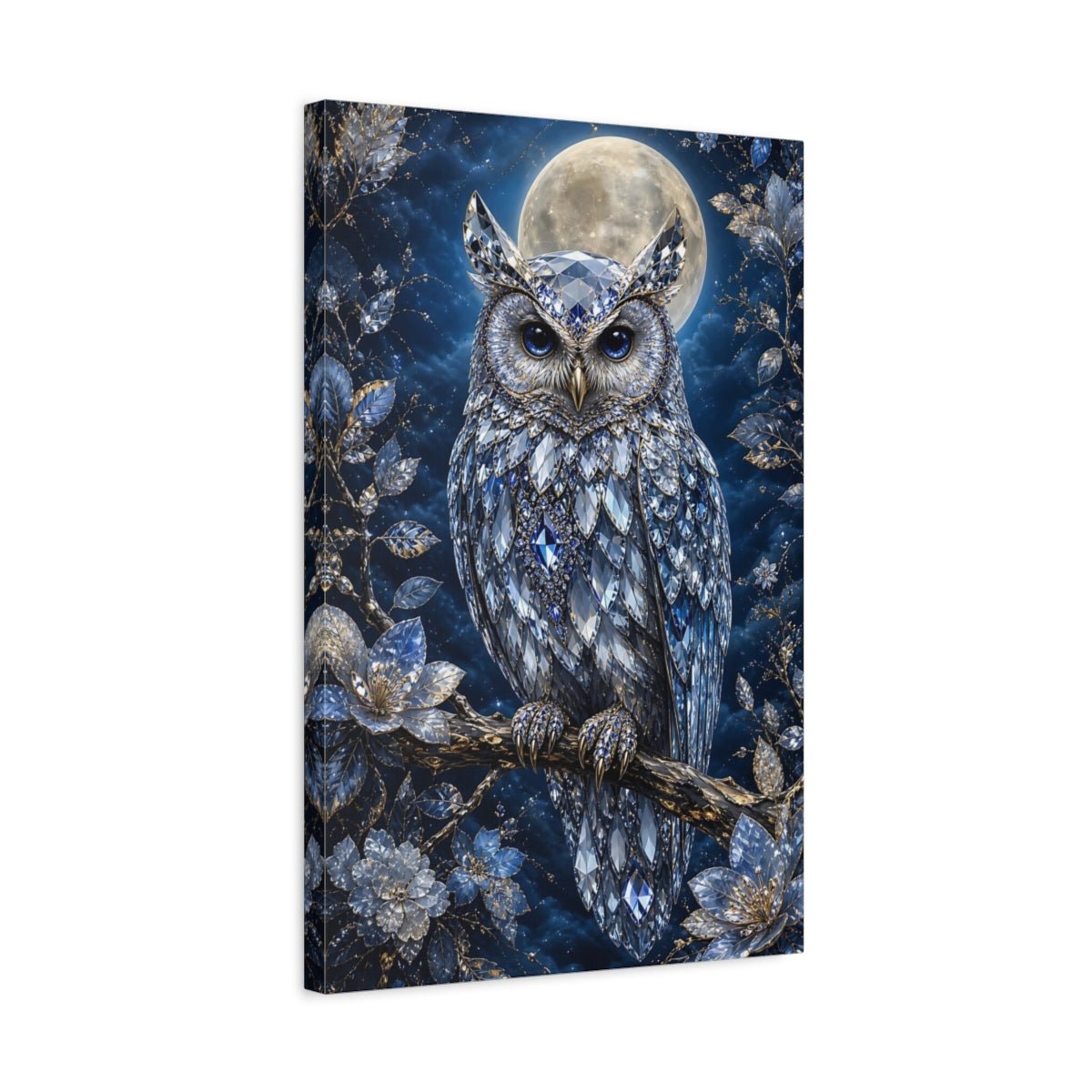Fairytale Crystal Owl Blue Canvas Print – Luxury Decor for Living Room, Above Console Table - YesArtYes