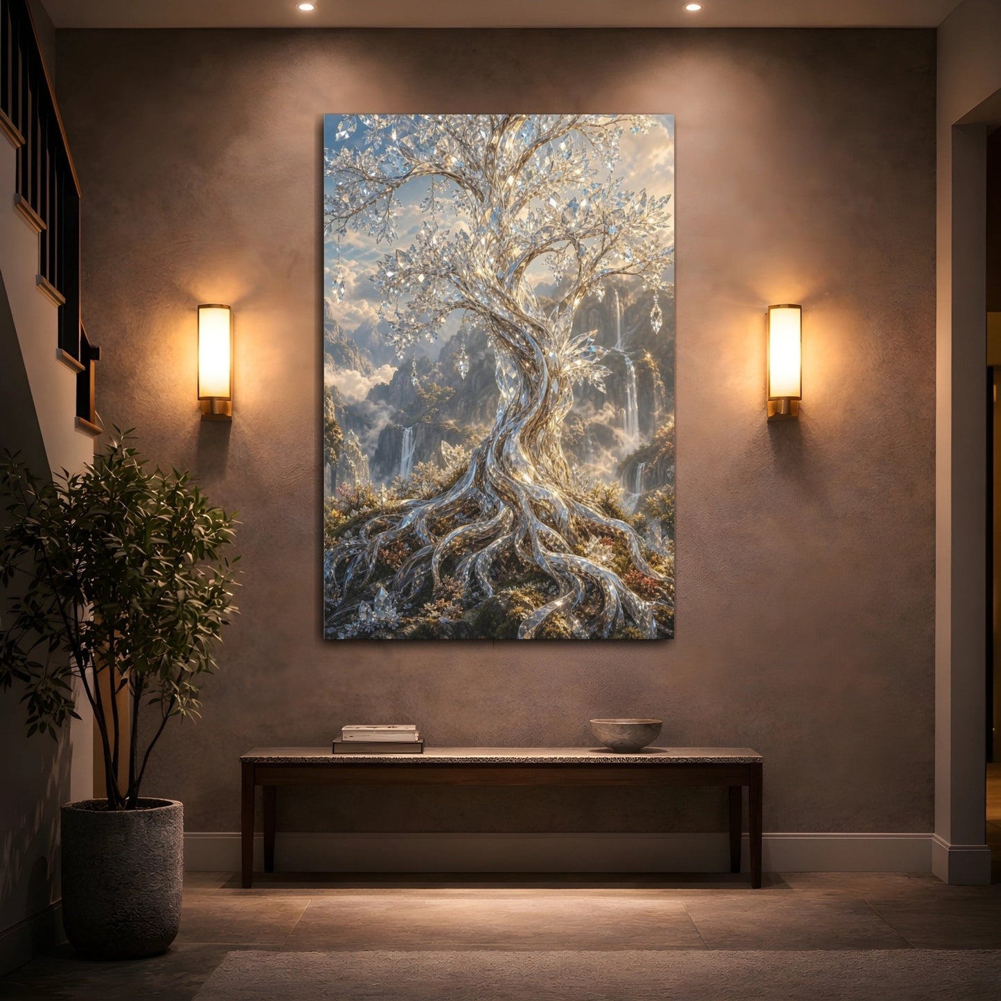 Fairytale Crystal Tree Canvas Print – Fantasy Living Room, Above Couch - YesArtYes