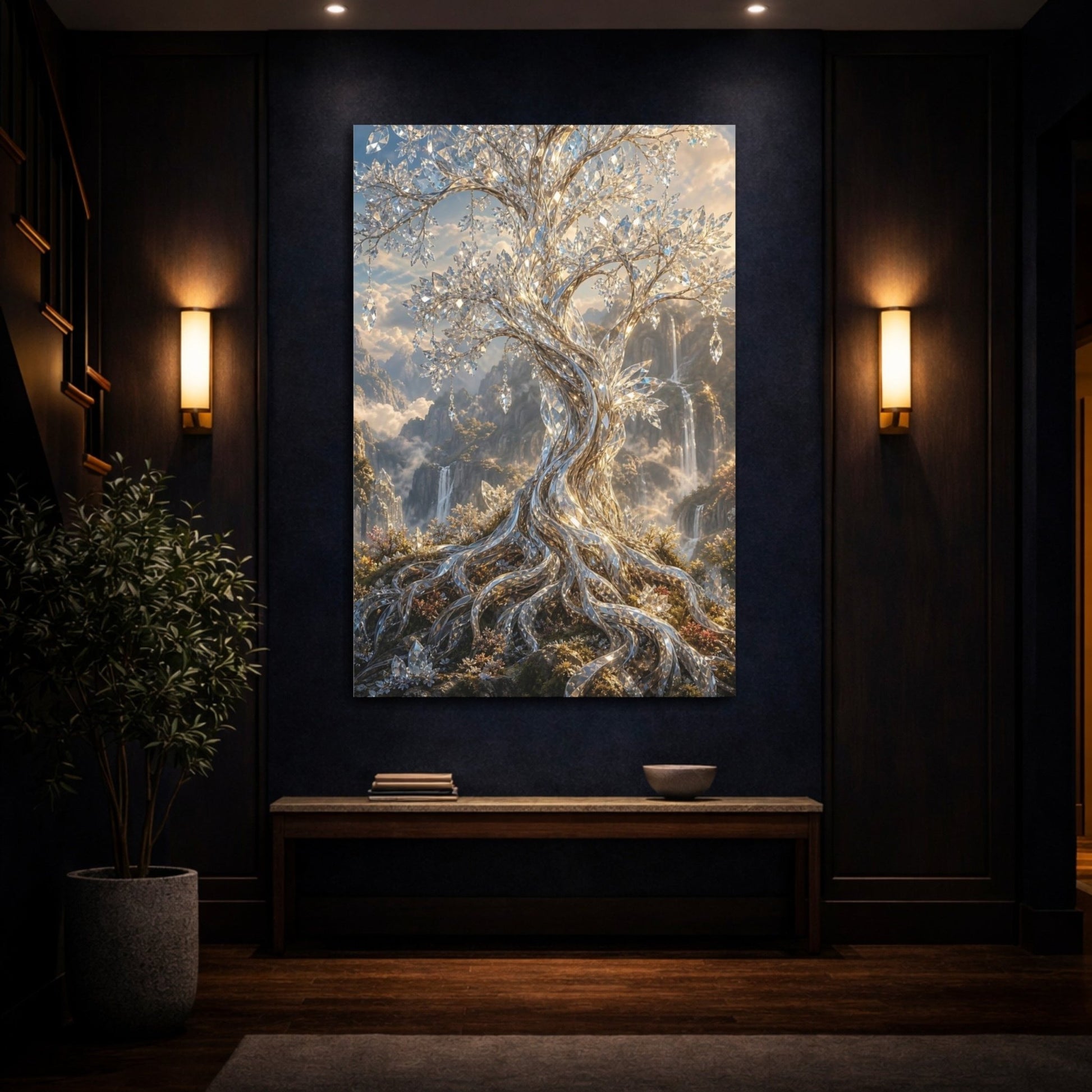 Fairytale Crystal Tree Canvas Print – Fantasy Living Room, Above Couch - YesArtYes