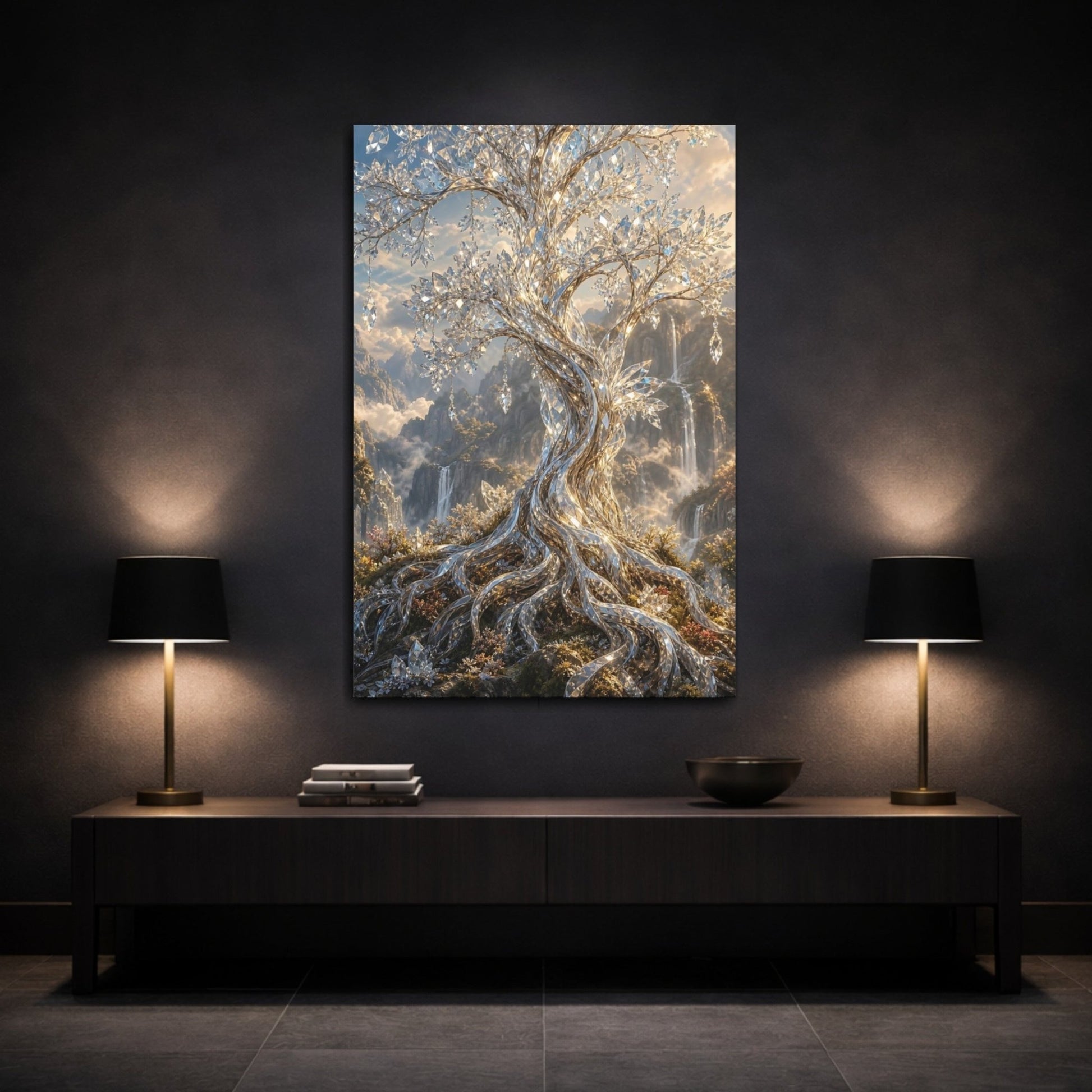 Fairytale Crystal Tree Canvas Print – Fantasy Living Room, Above Couch - YesArtYes