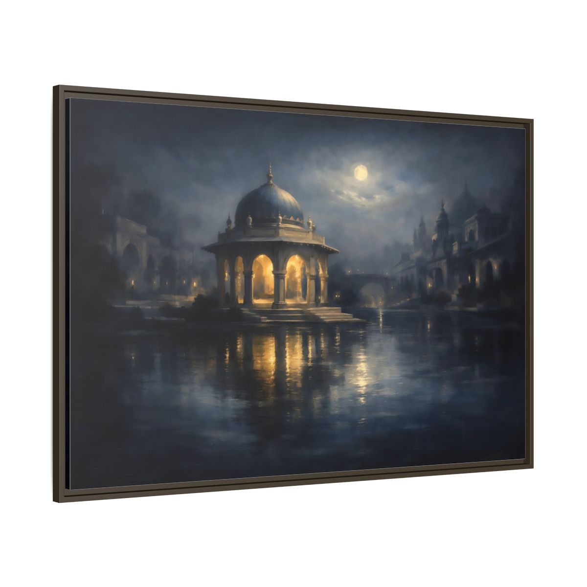 Main Mockup. Fairytale Domed Pavilion Blue And Gold shown as stretched canvas wall art