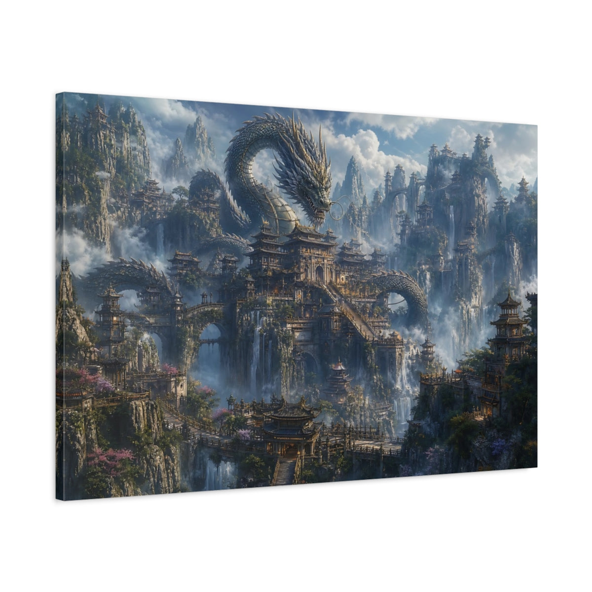Main Mockup. Fairytale Dragon Fantasy Dragon City shown as stretched canvas wall art
