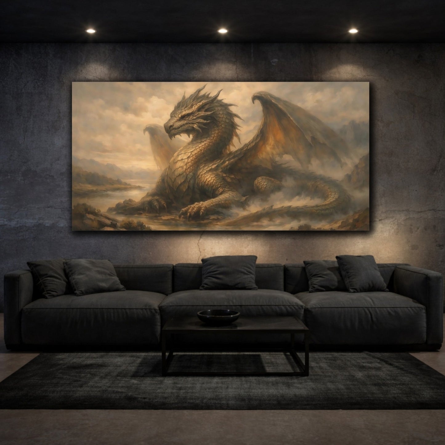 Fairytale Dragon Golden - Canvas Wall Art Print - YesArtYes