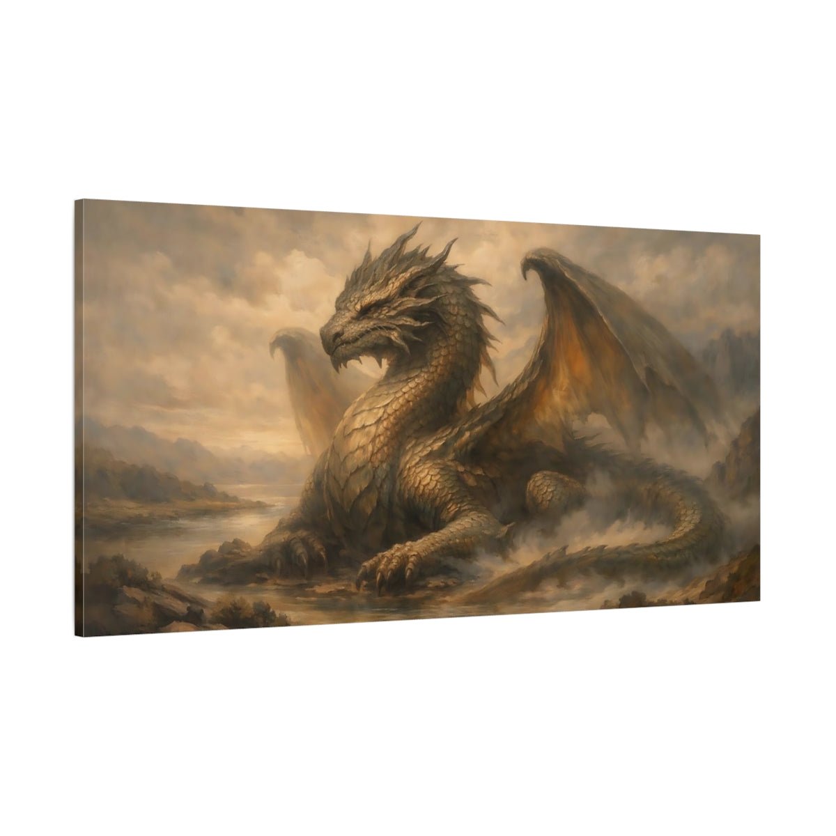Fairytale Dragon Golden - Canvas Wall Art Print - YesArtYes