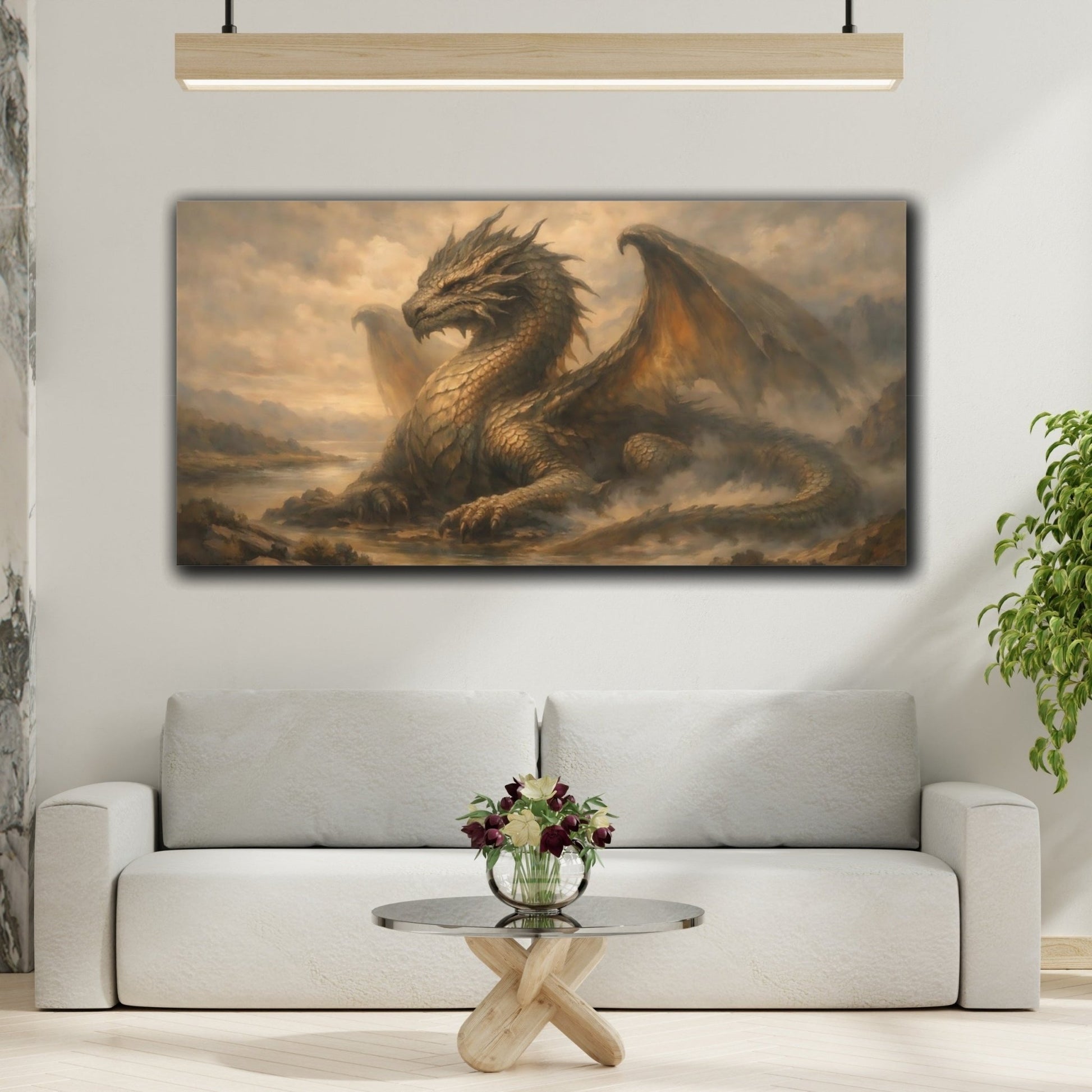 Fairytale Dragon Golden - Canvas Wall Art Print - YesArtYes
