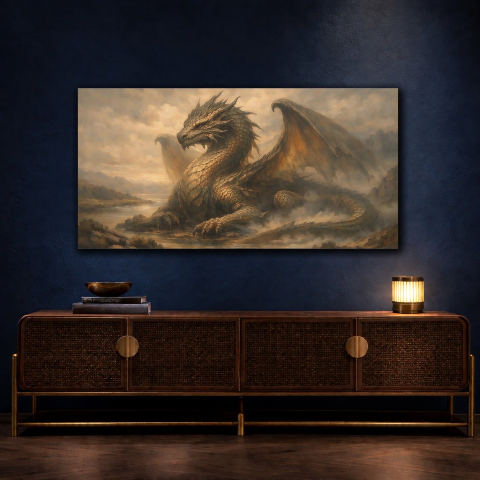 Fairytale Dragon Golden - Canvas Wall Art Print - YesArtYes