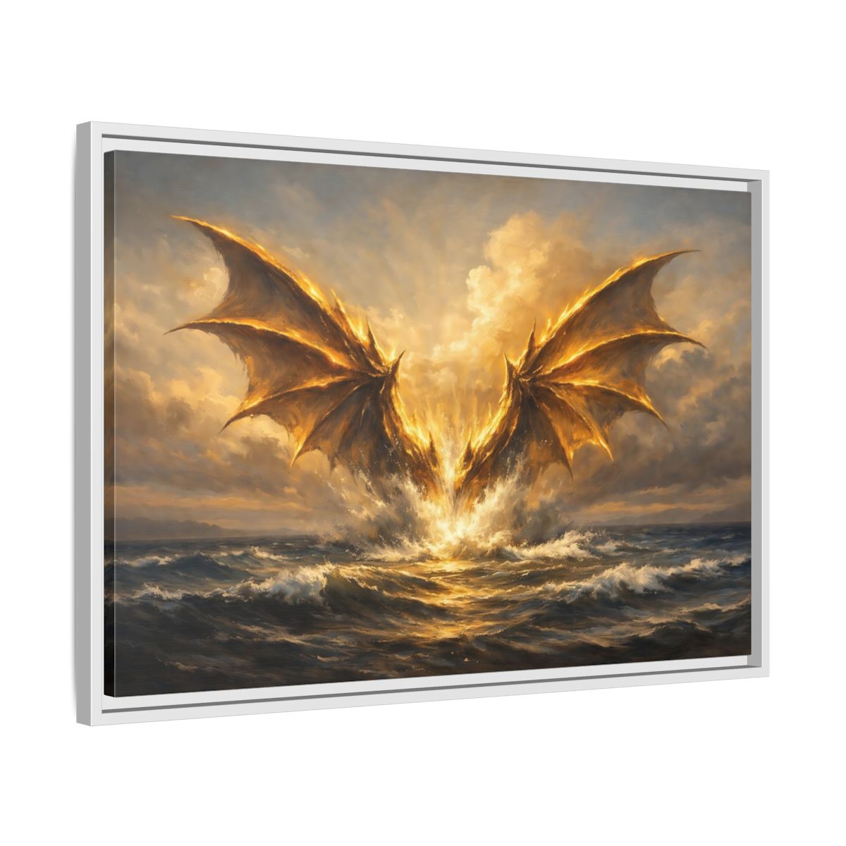 Side Mockup 10. Fairytale Dragon Golden Dragon shown as stretched canvas wall art