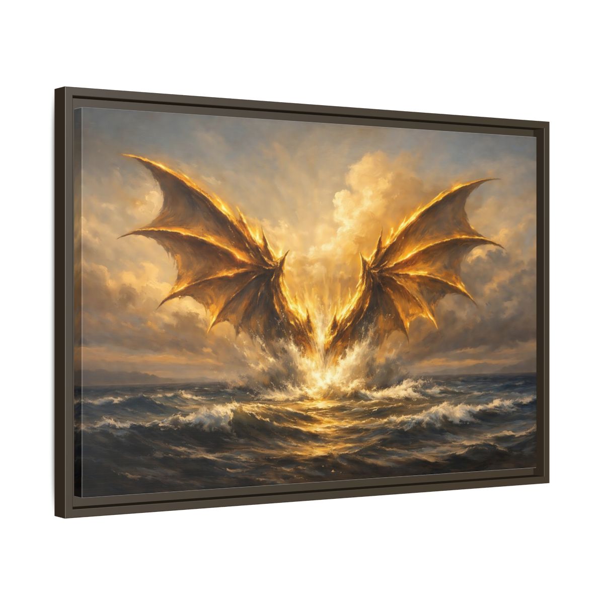 Side Mockup 11. Fairytale Dragon Golden Dragon shown as stretched canvas wall art