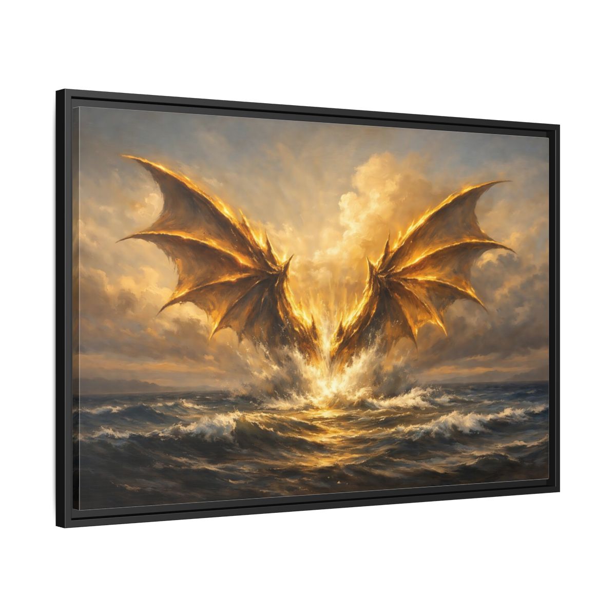 Side Mockup 13. Fairytale Dragon Golden Dragon shown as stretched canvas wall art
