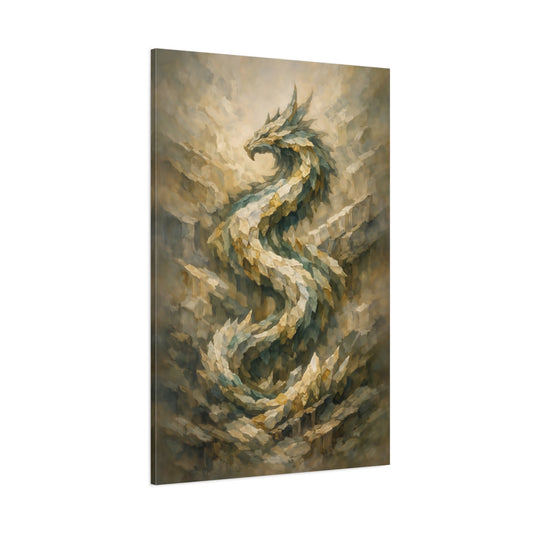 Main Mockup. Fairytale Dragon Green And Gold Dragon shown as stretched canvas wall art