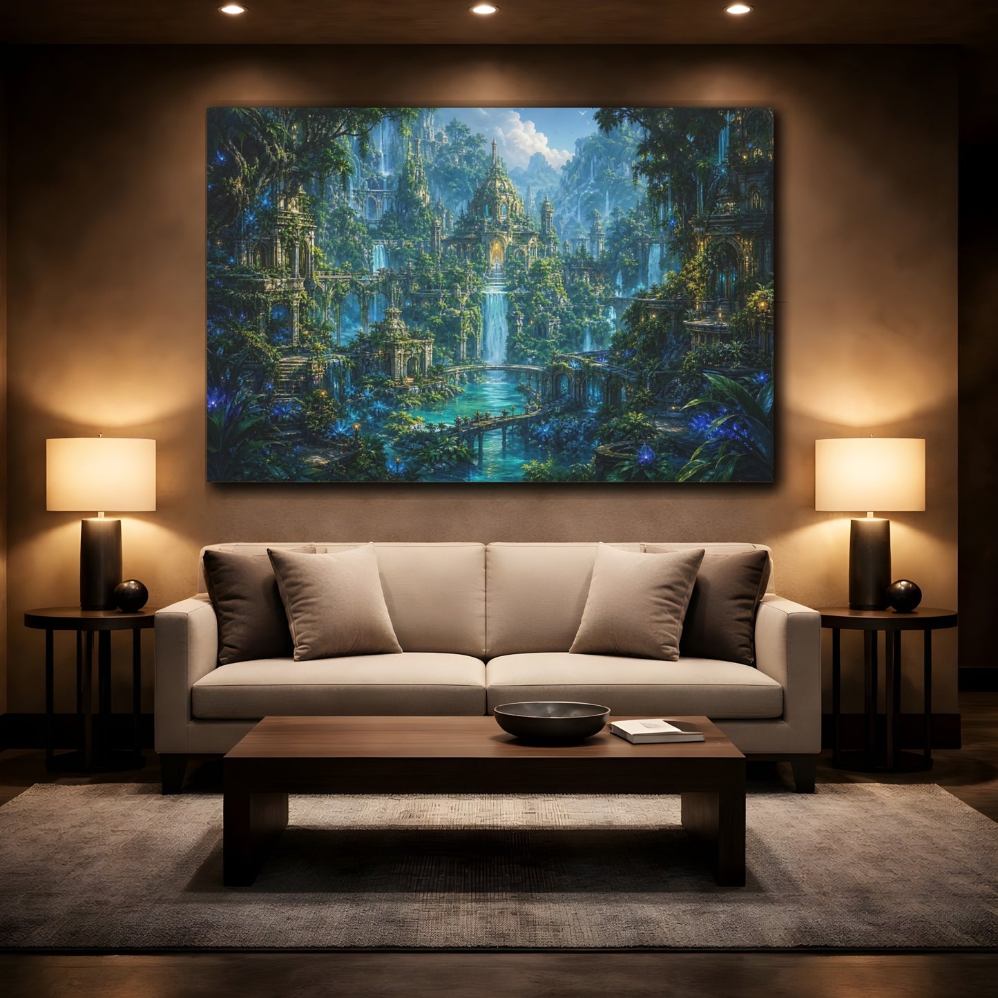 Mockup 2. Fairytale Elven Kingdom Enchanted Forest City shown as stretched canvas wall art