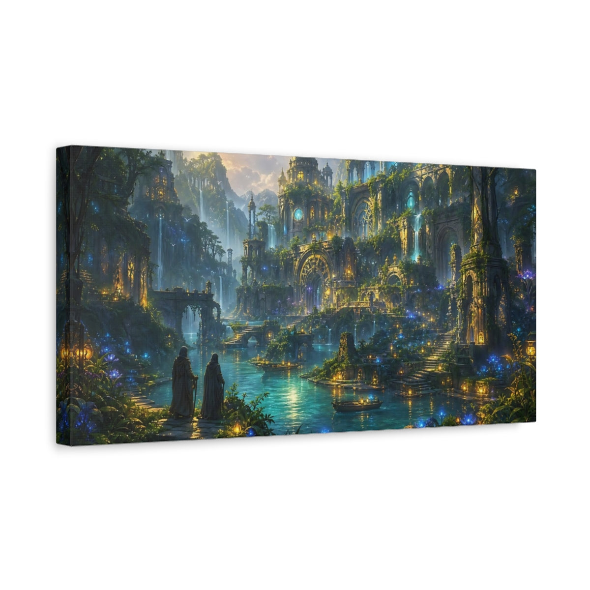 Side Mockup 3. Fairytale Enchanted City Enchanted City shown as stretched canvas wall art