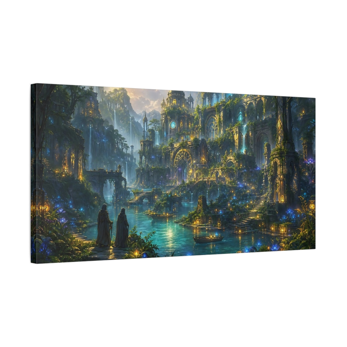 Side Mockup 1. Fairytale Enchanted City Enchanted City shown as stretched canvas wall art