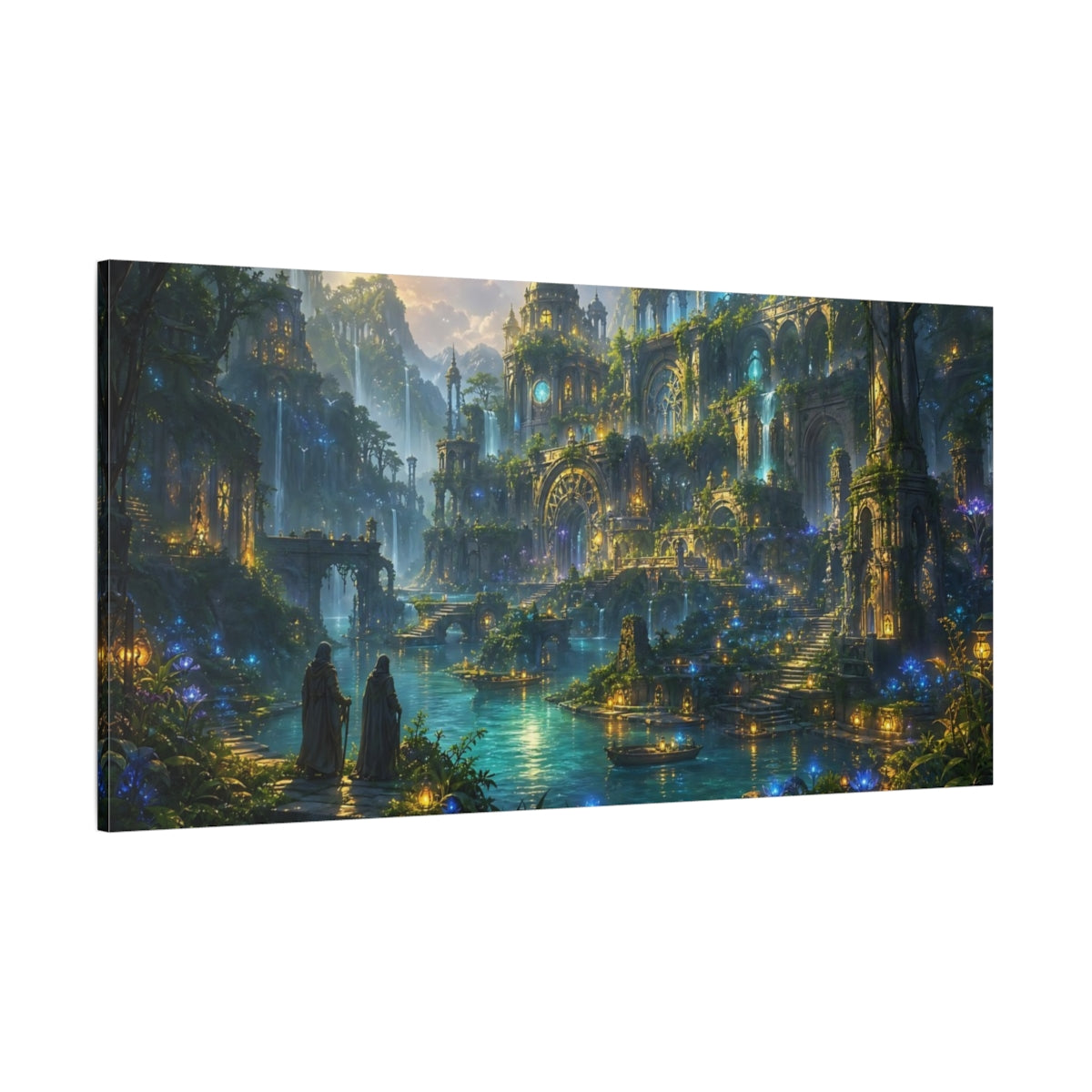 Side Mockup 2. Fairytale Enchanted City Enchanted City shown as stretched canvas wall art