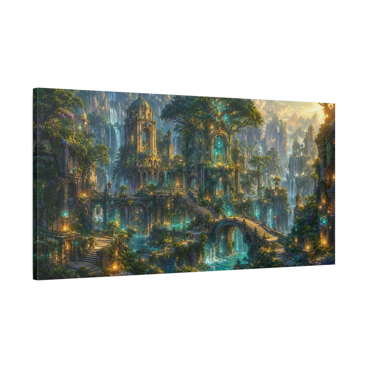 Main Mockup. Fairytale Enchanted City Enchanted City shown as stretched canvas wall art