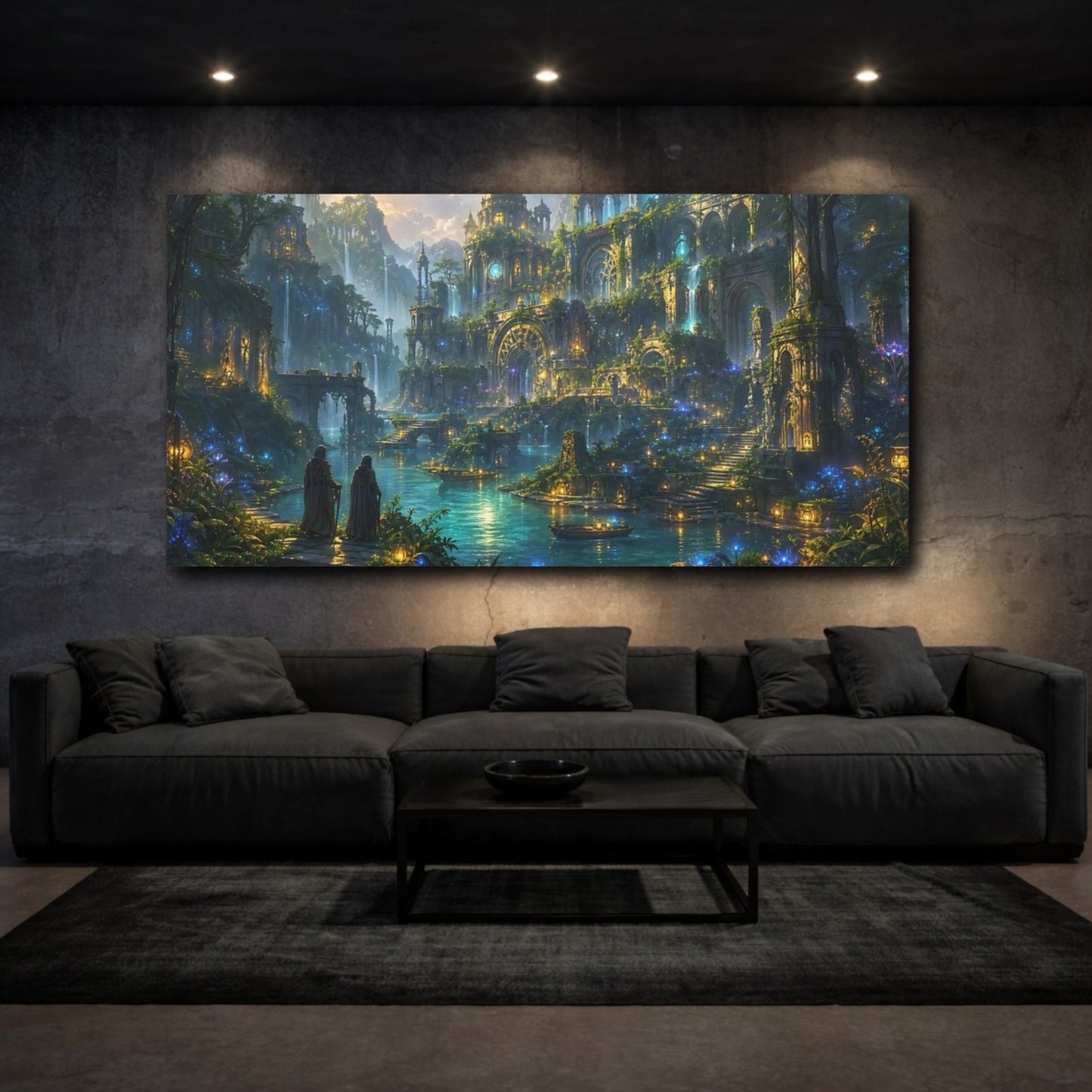 Mockup 2. Fairytale Enchanted City Enchanted City shown as stretched canvas wall art