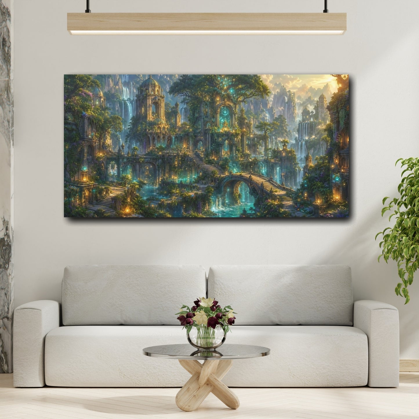 Mockup 3. Fairytale Enchanted City Enchanted City shown as stretched canvas wall art