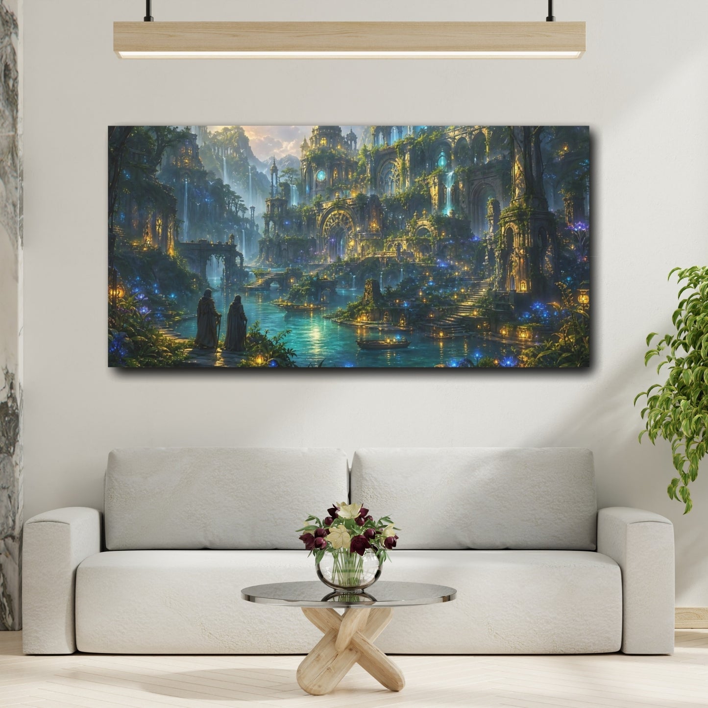 Mockup 3. Fairytale Enchanted City Enchanted City shown as stretched canvas wall art