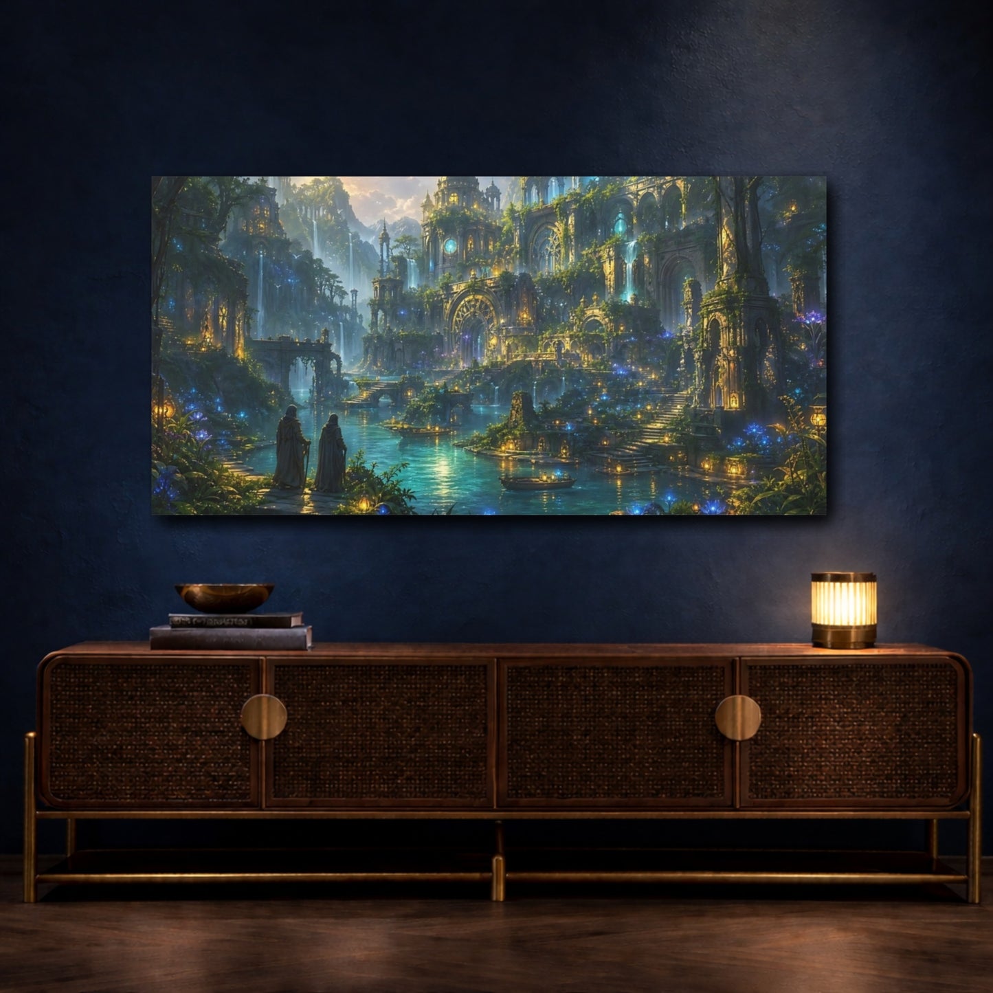 Mockup 4. Fairytale Enchanted City Enchanted City shown as stretched canvas wall art