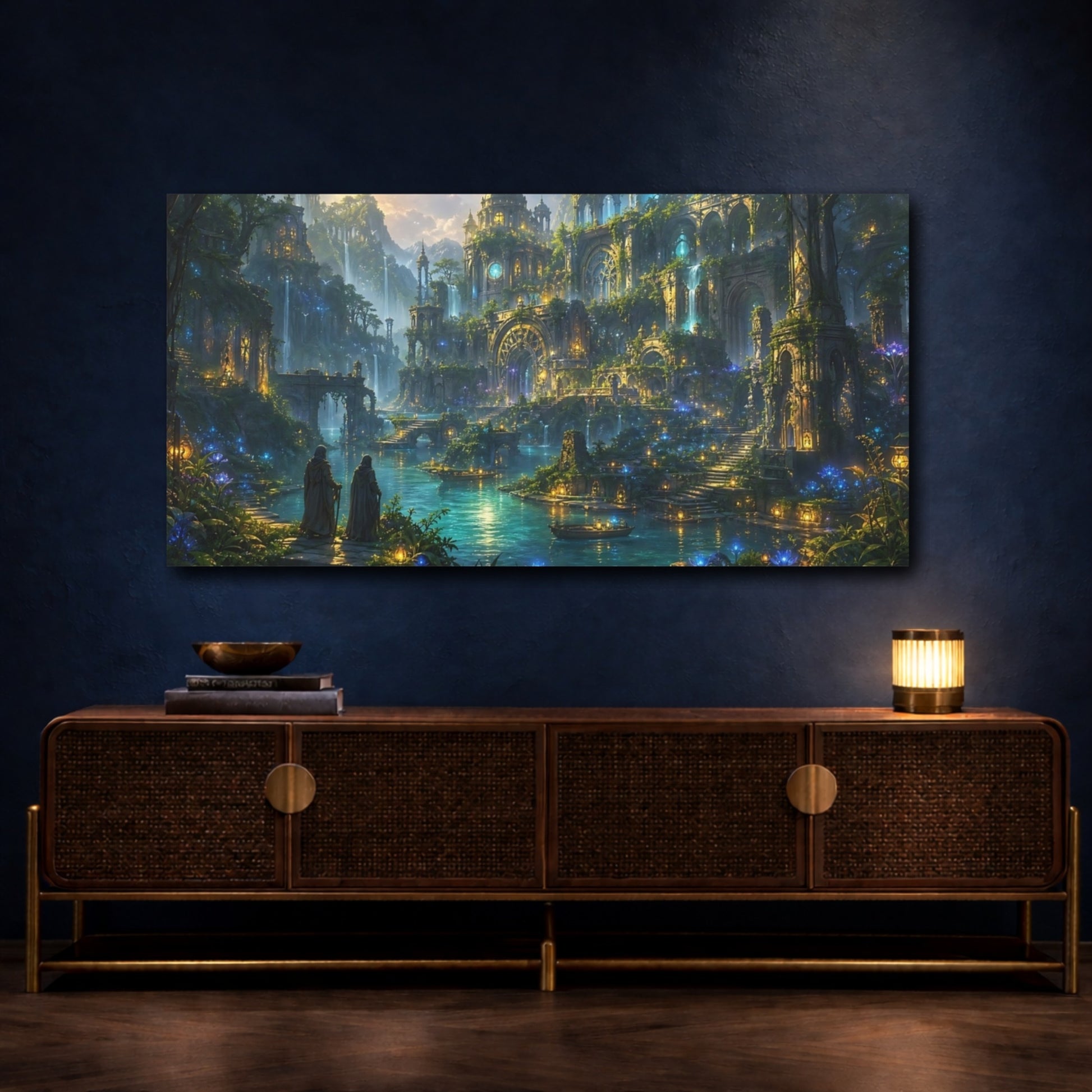 Mockup 4. Fairytale Enchanted City Enchanted City shown as stretched canvas wall art