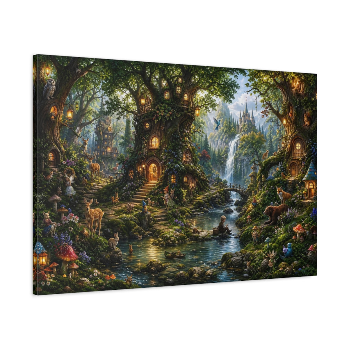 Main Mockup. Fairytale Enchanted Forest Enchanted Forest Green shown as stretched canvas wall art