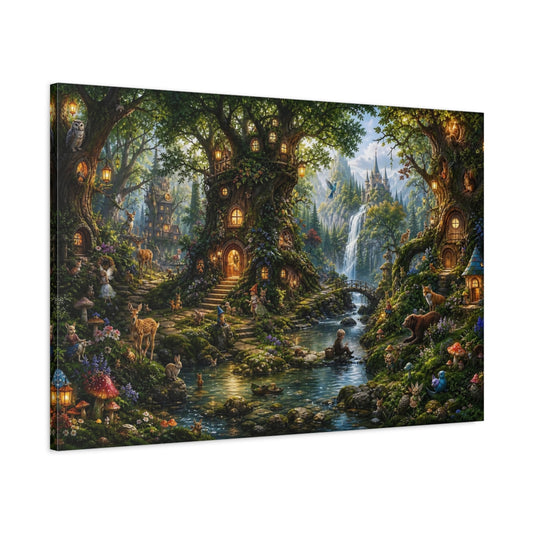 Main Mockup. Fairytale Enchanted Forest Enchanted Forest Green shown as stretched canvas wall art