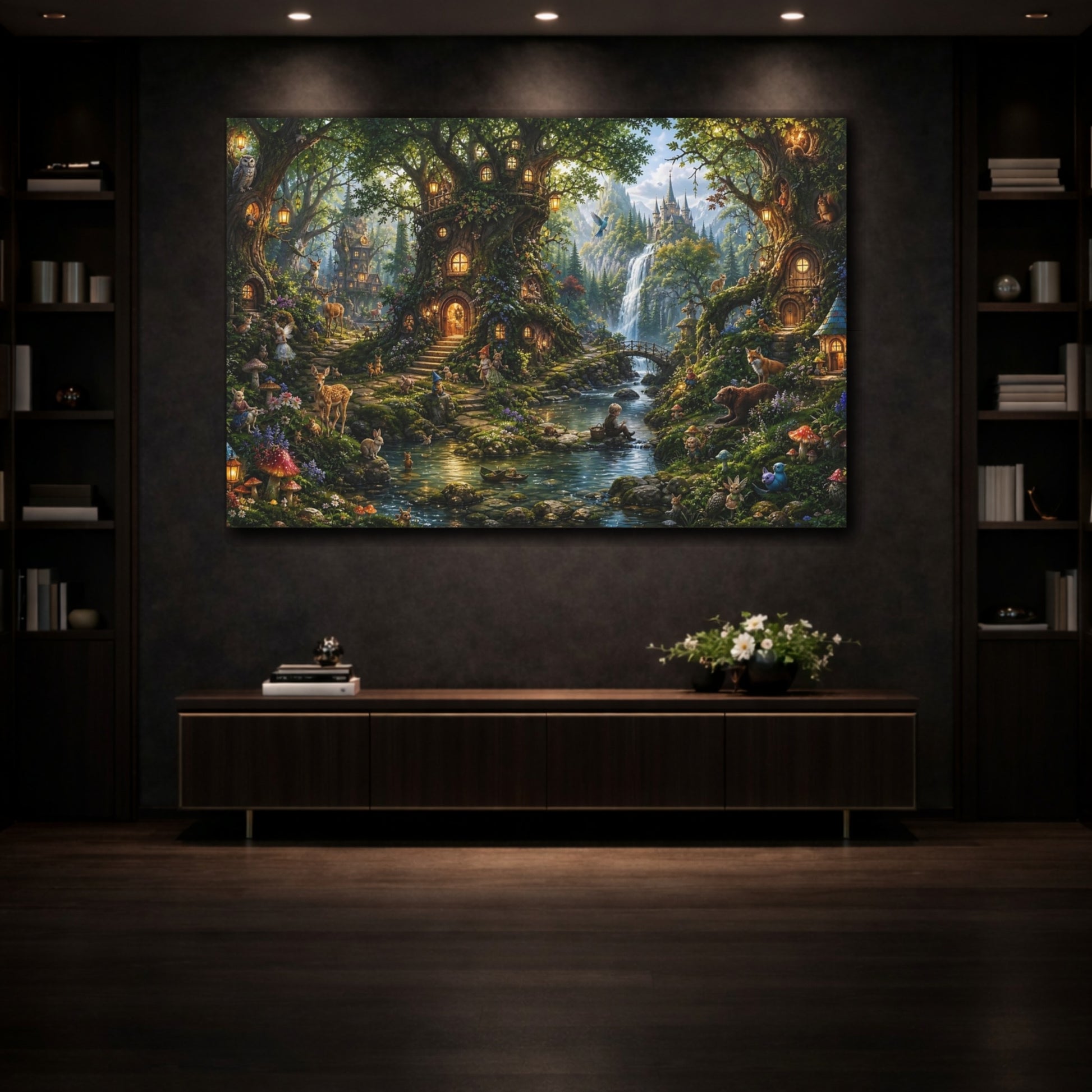 Mockup 3. Fairytale Enchanted Forest Enchanted Forest Green shown as stretched canvas wall art
