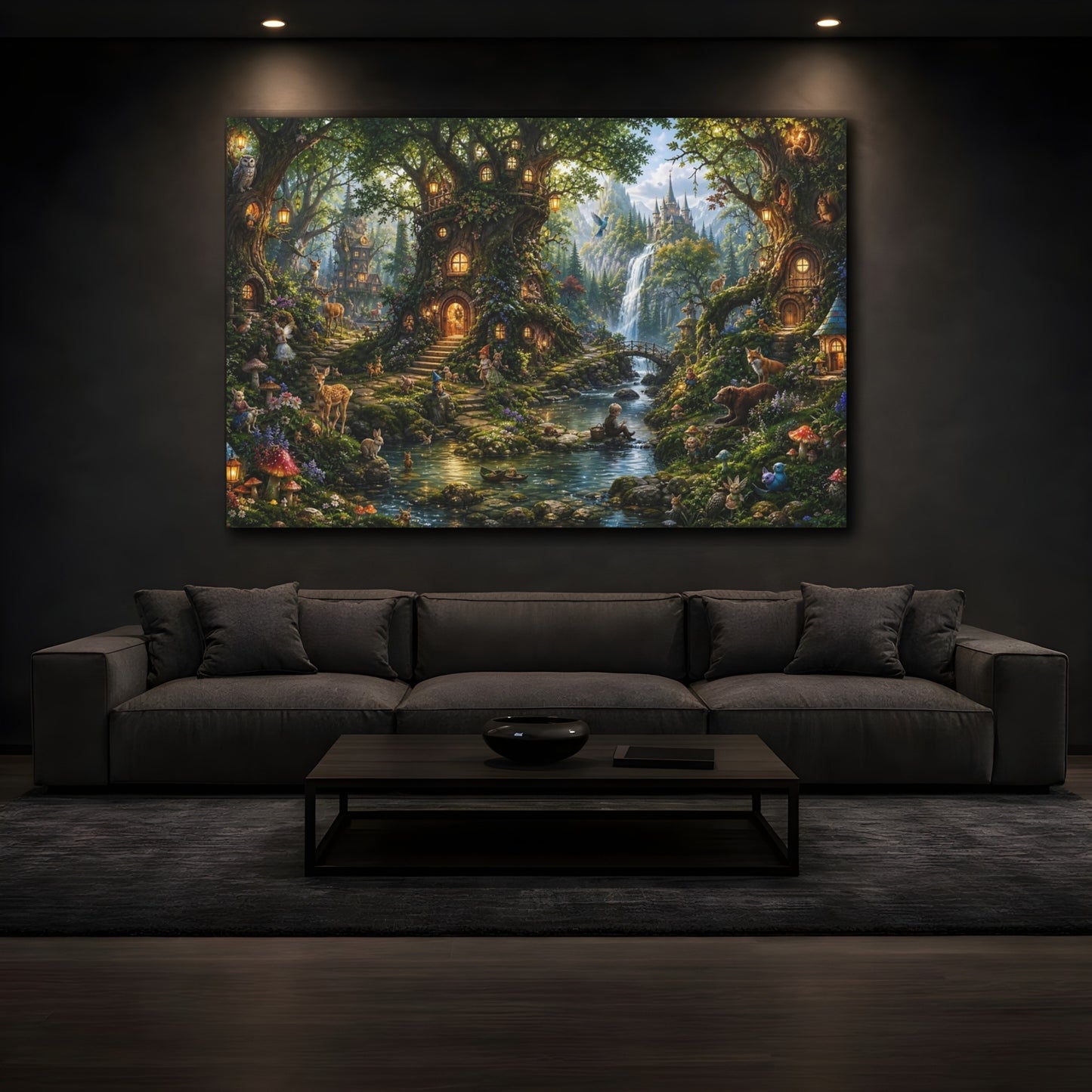 Mockup 4. Fairytale Enchanted Forest Enchanted Forest Green shown as stretched canvas wall art