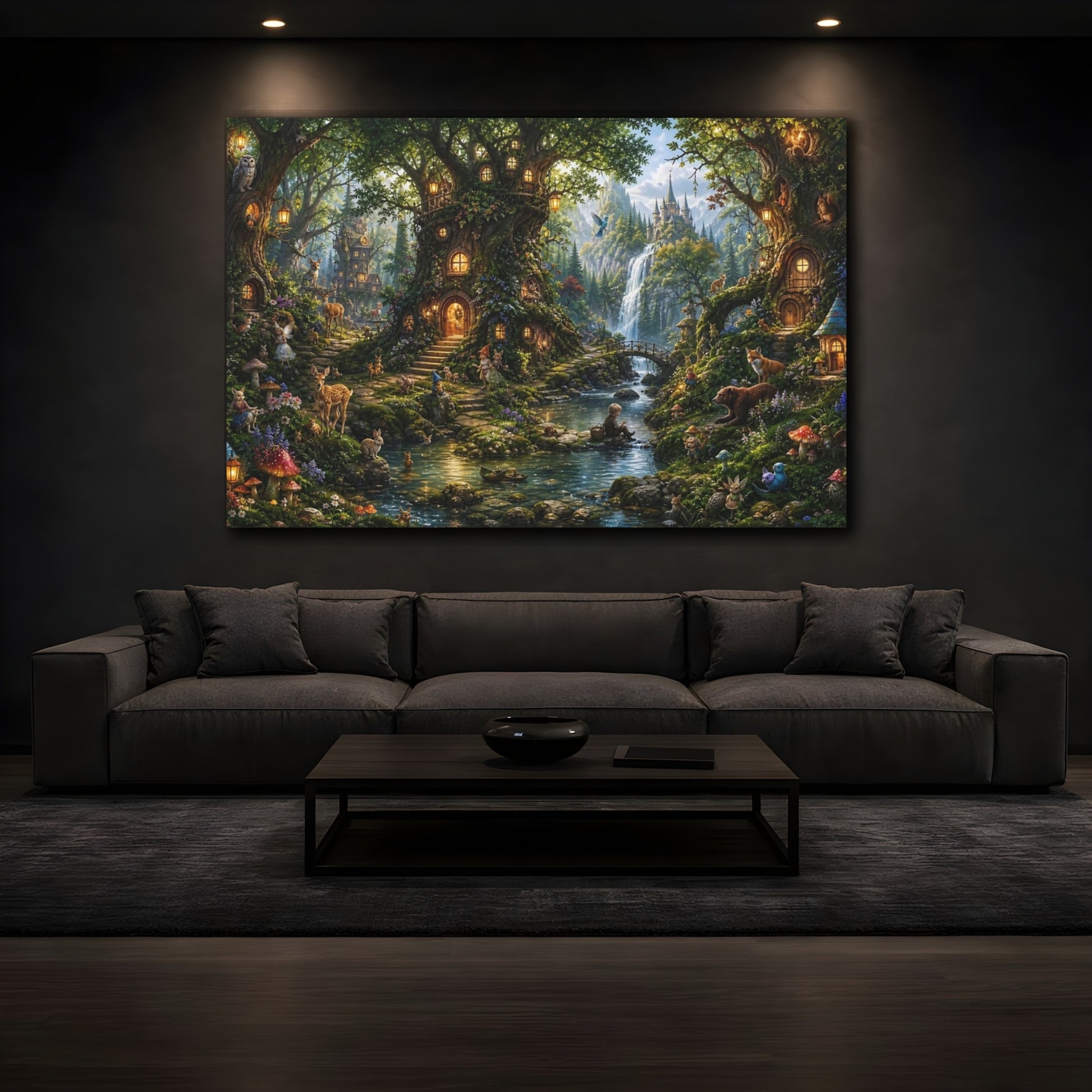 Mockup 4. Fairytale Enchanted Forest Enchanted Forest Green shown as stretched canvas wall art