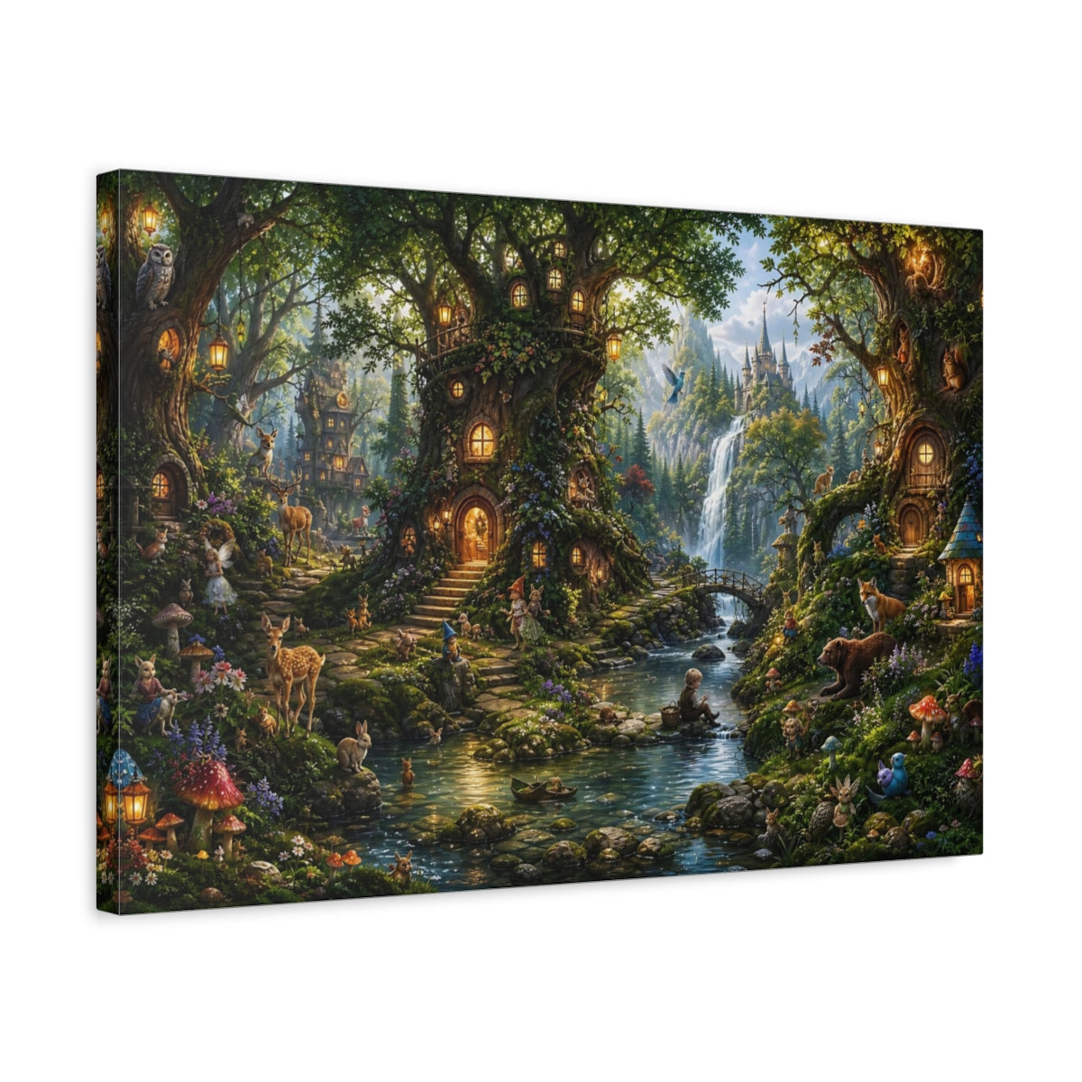 Side Mockup 3. Fairytale Enchanted Forest Enchanted Forest Green shown as stretched canvas wall art