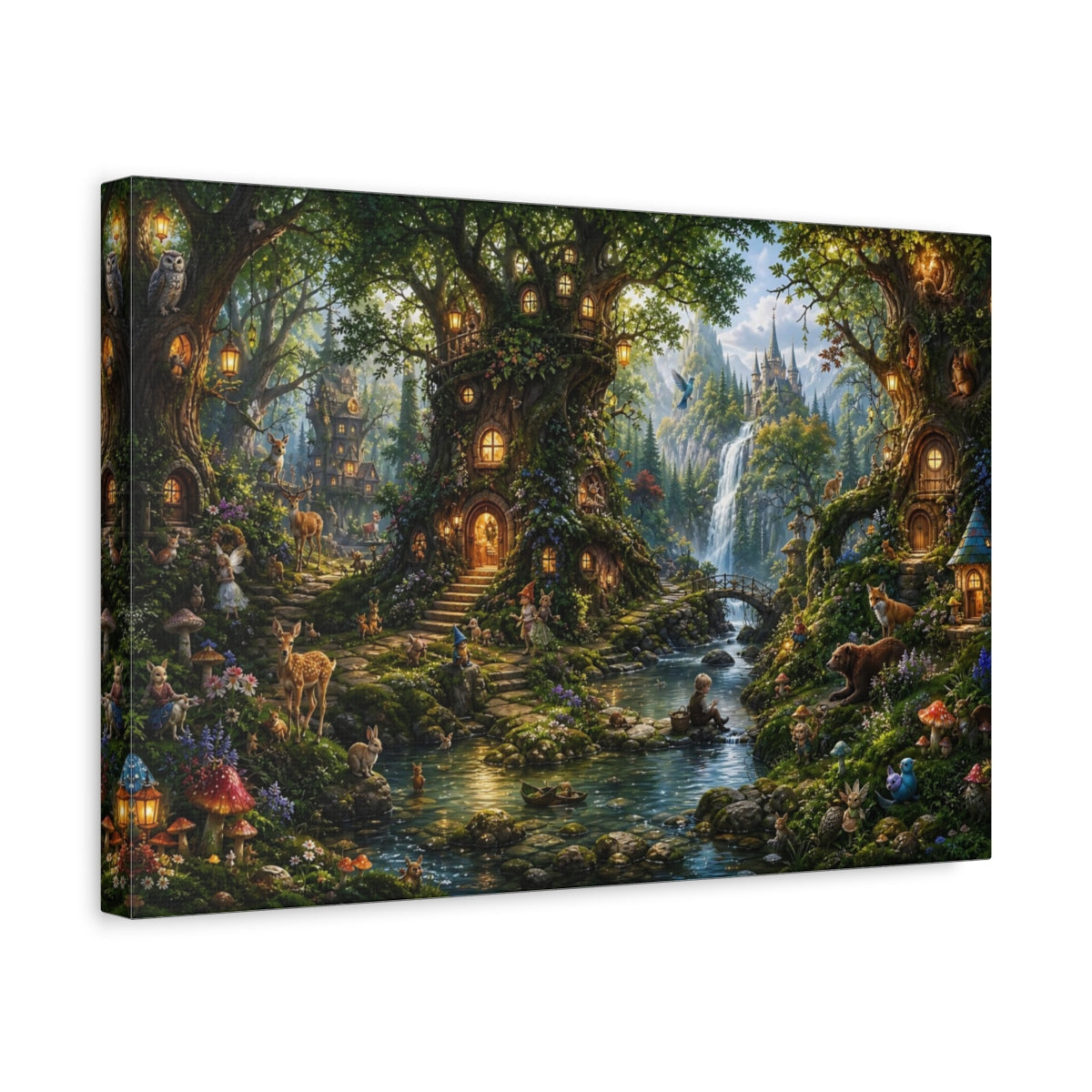 Side Mockup 4. Fairytale Enchanted Forest Enchanted Forest Green shown as stretched canvas wall art