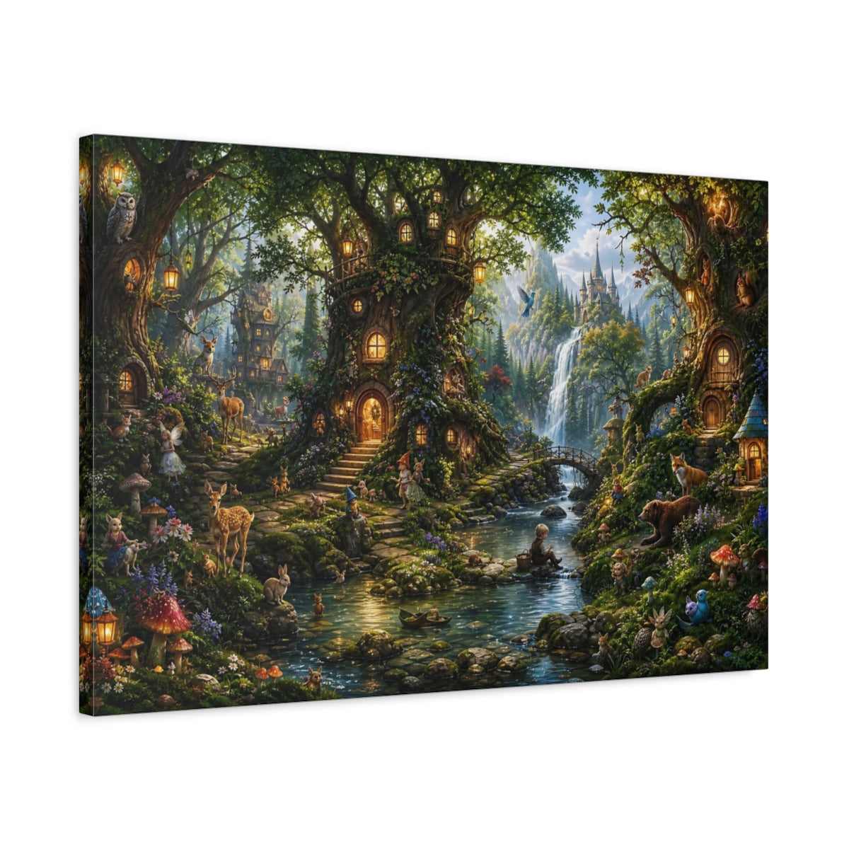 Side Mockup 2. Fairytale Enchanted Forest Enchanted Forest Green shown as stretched canvas wall art