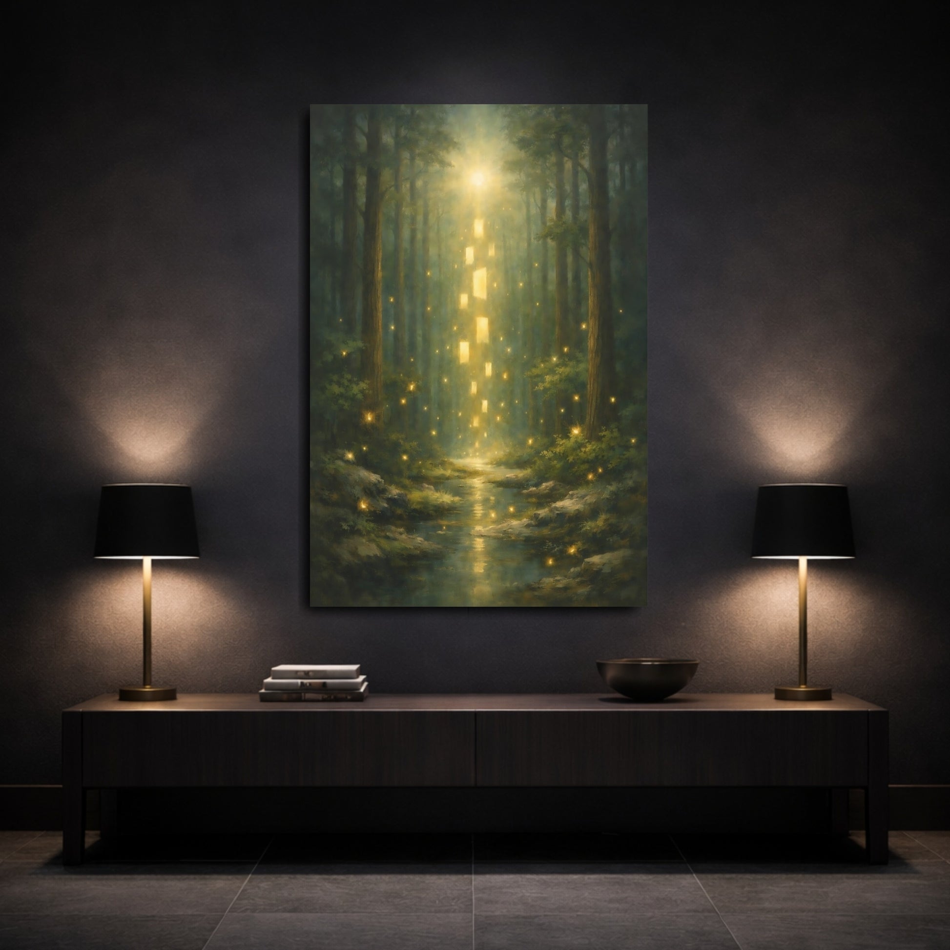Mockup 2. Fairytale Enchanted Forest Magical Forest shown as stretched canvas wall art