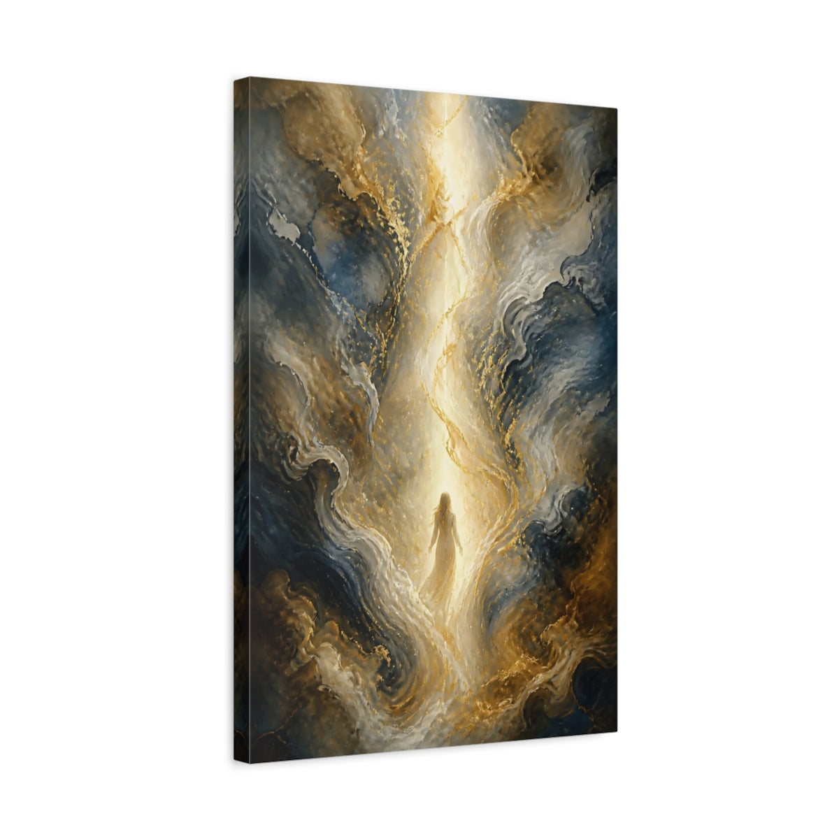 Side Mockup 3. Fairytale Ethereal Figure Fairytale Gold Blue shown as stretched canvas wall art