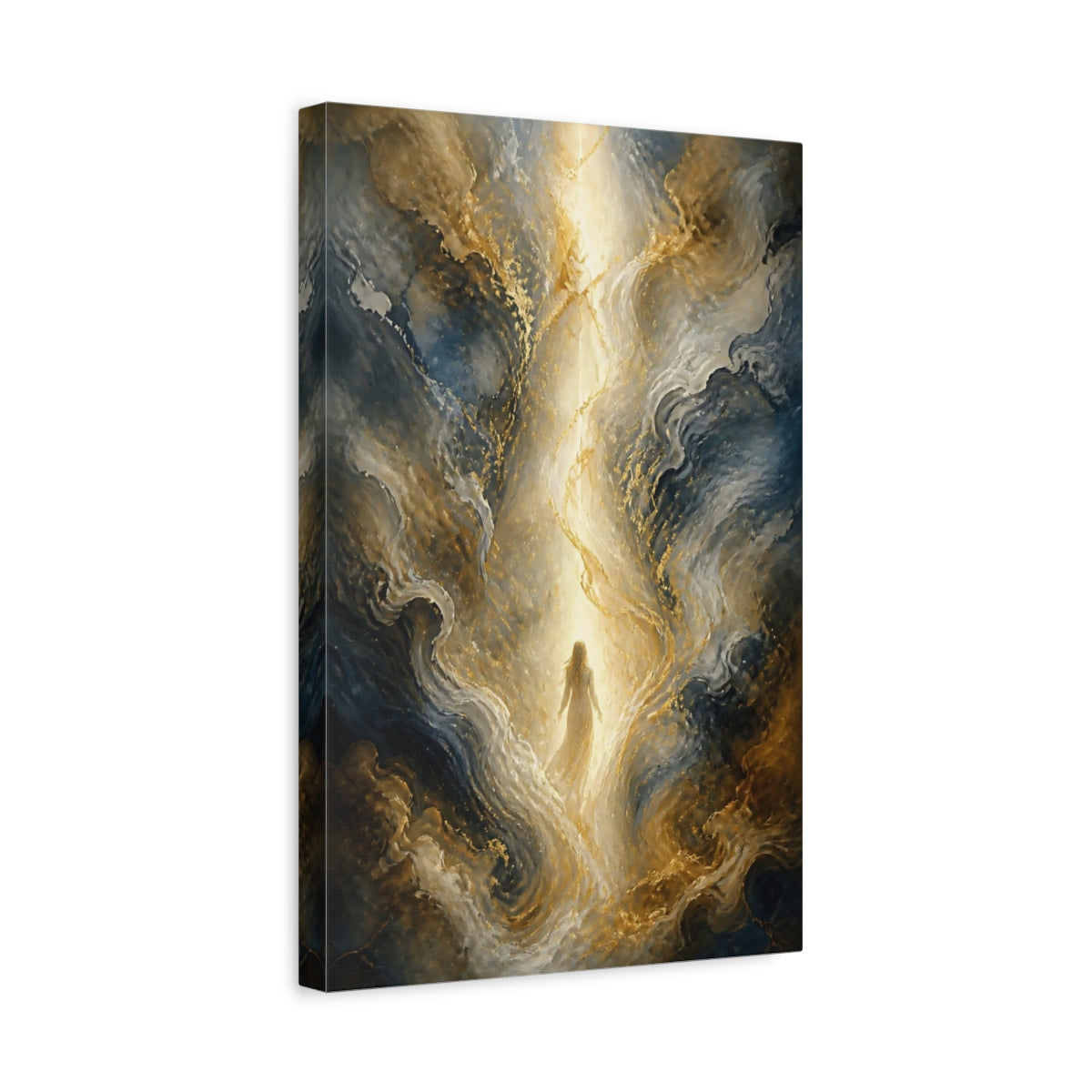 Side Mockup 4. Fairytale Ethereal Figure Fairytale Gold Blue shown as stretched canvas wall art