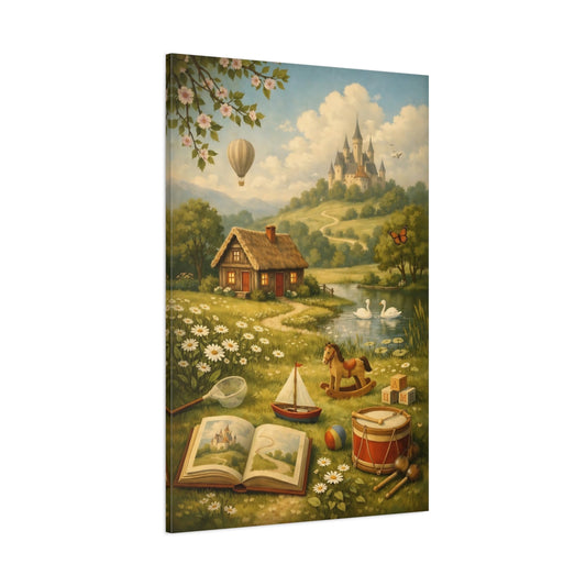 Main Mockup. Fairytale Fairytale Landscape Green Fairytale Landscape shown as stretched canvas wall art