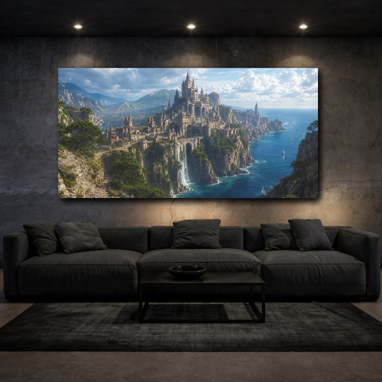 Mockup 2. Fairytale Fantasy Castle Fantasy Castle View shown as stretched canvas wall art
