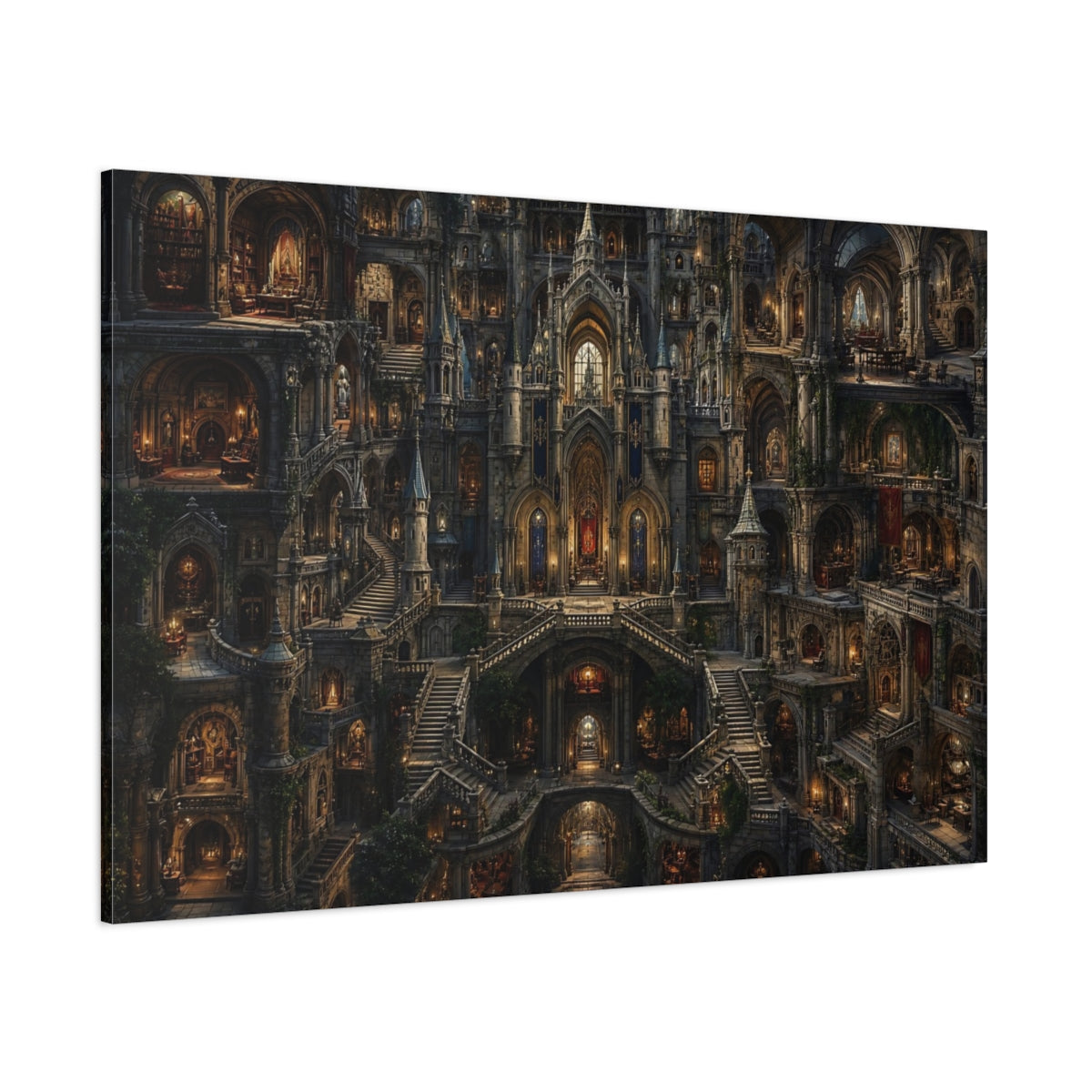 Side Mockup 1. Fairytale Fantasy Castle Gothic Castle shown as stretched canvas wall art