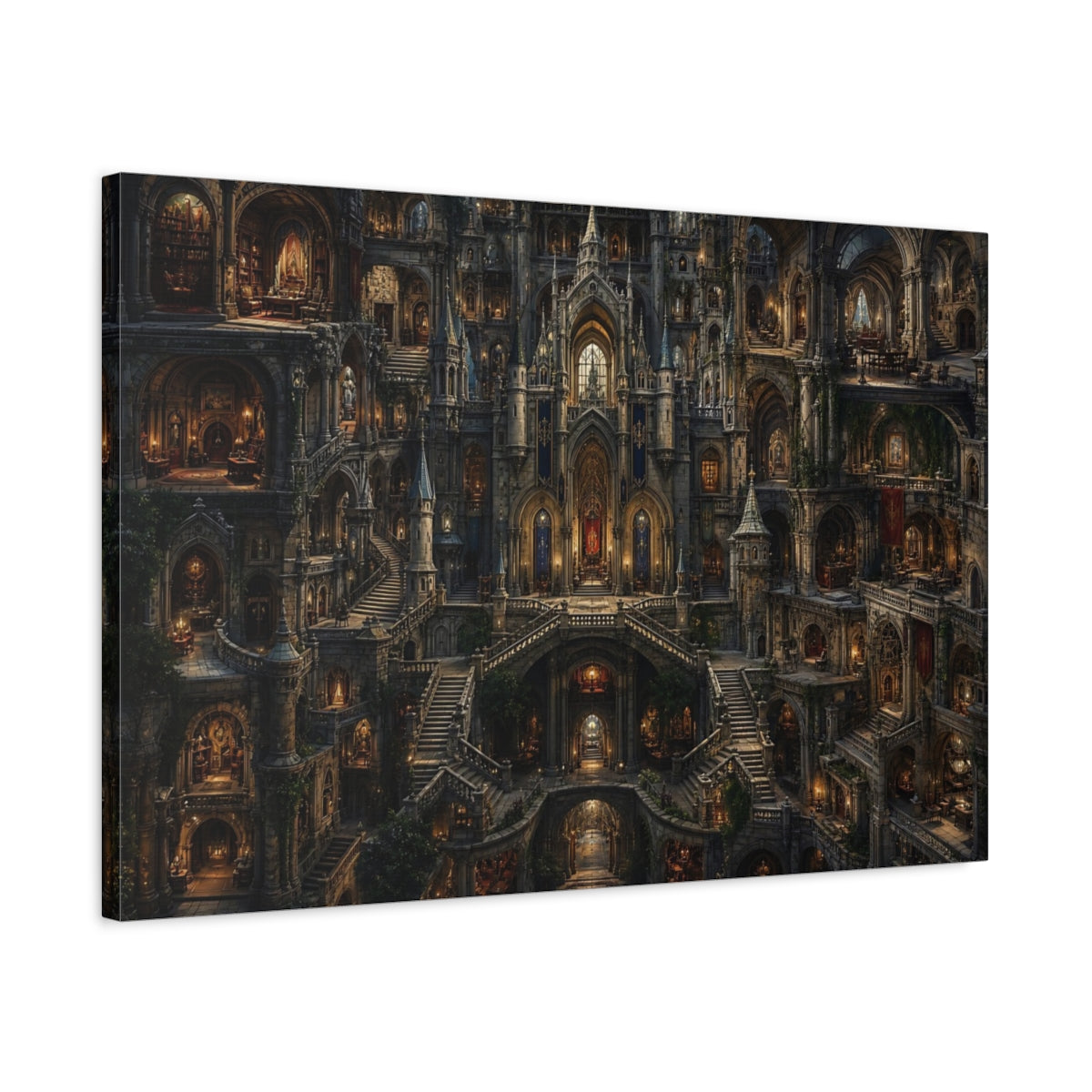 Side Mockup 2. Fairytale Fantasy Castle Gothic Castle shown as stretched canvas wall art